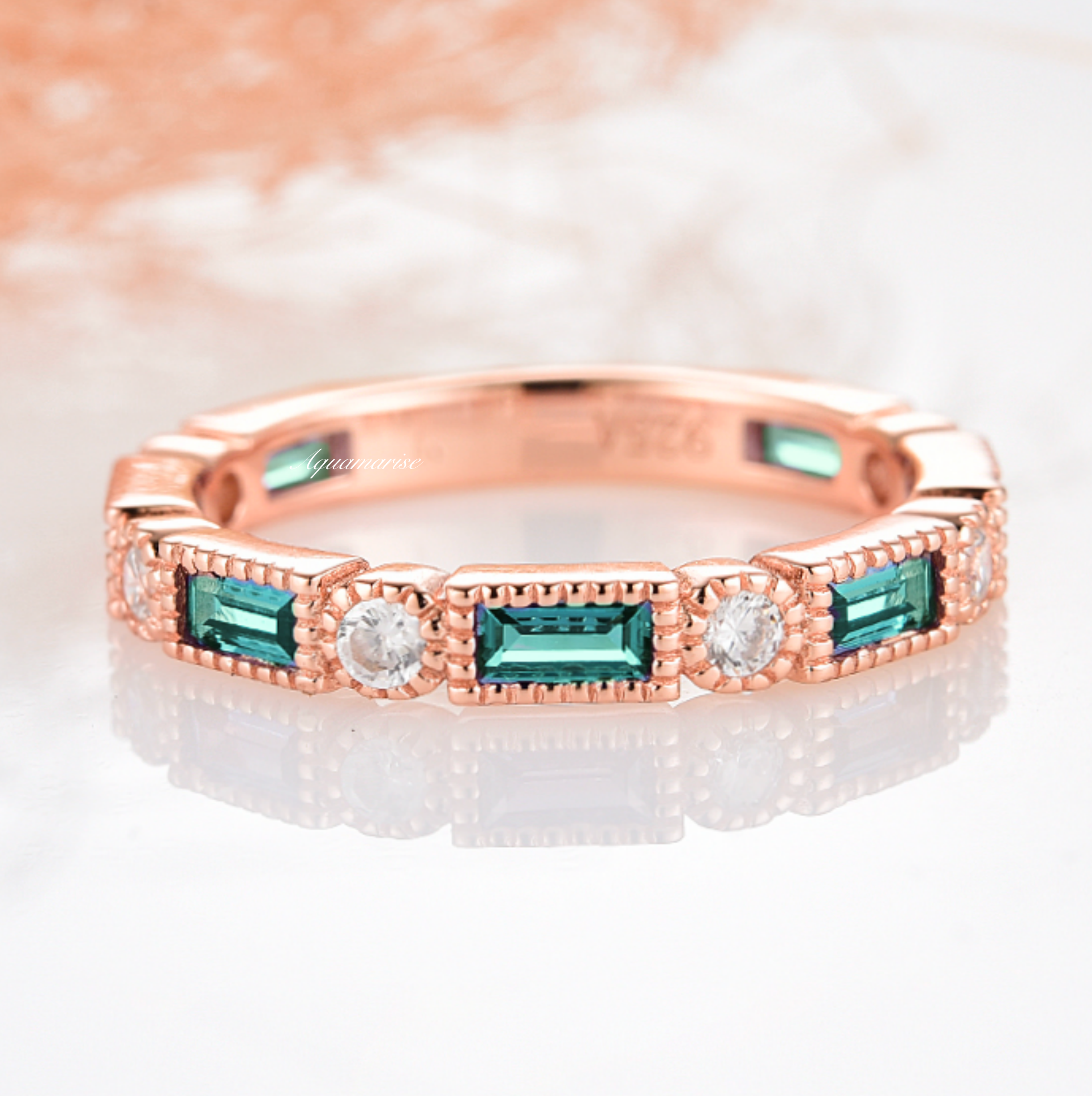 Vintage Teal & Purple Alexandrite Ring - 14K Rose Gold Vermeil Wedding Band for Women, Perfect for Engagement, Anniversary & Special Occasions