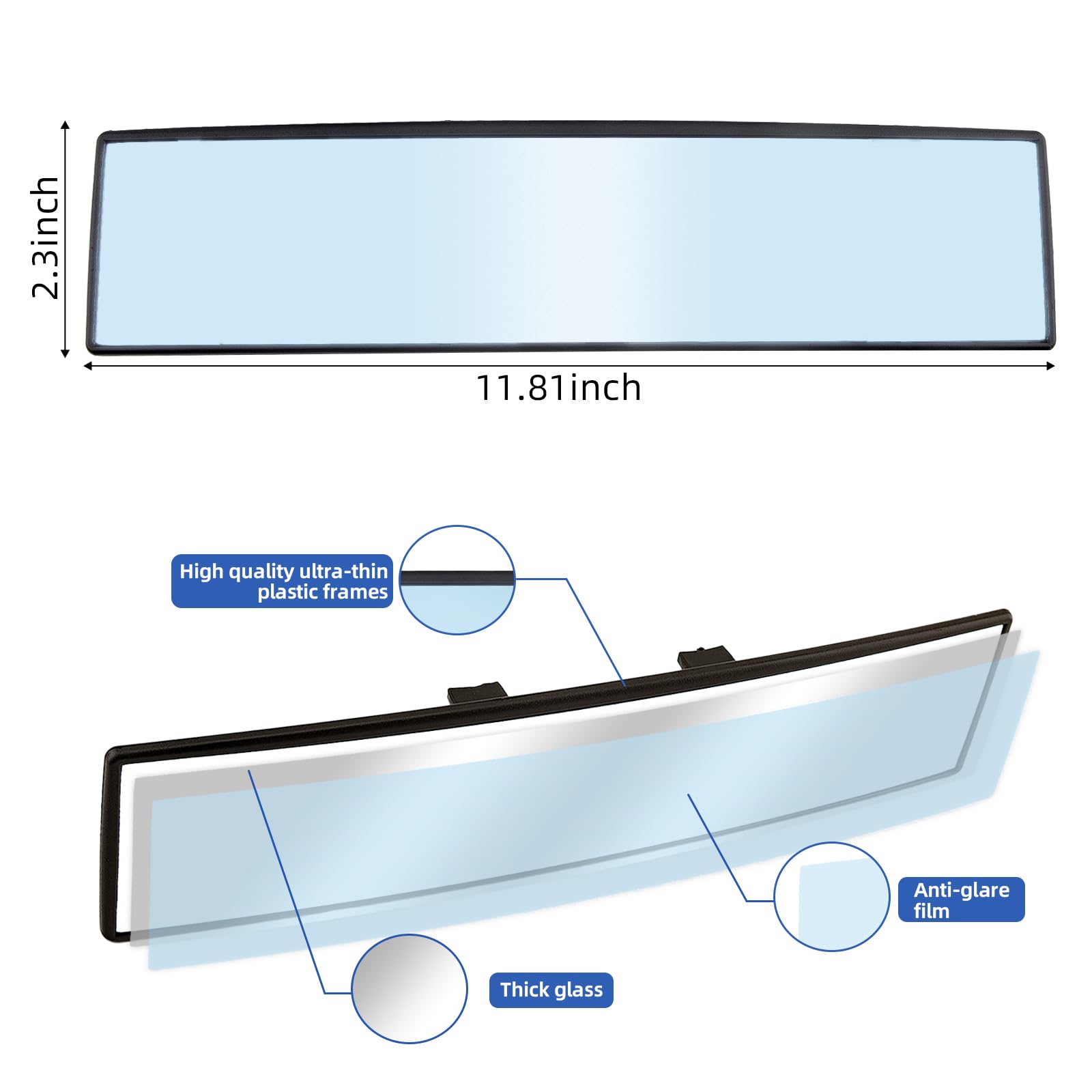 Universal Car Rear View Mirror Wide Angle Panoramic Anti-Glare Blind Spot Mirror - Convex Interior Mirror for Cars, SUVs, Trucks (Blue) - Enhances Safety & Visibility for Parking, Lane Changing & Blind Spot Monitoring