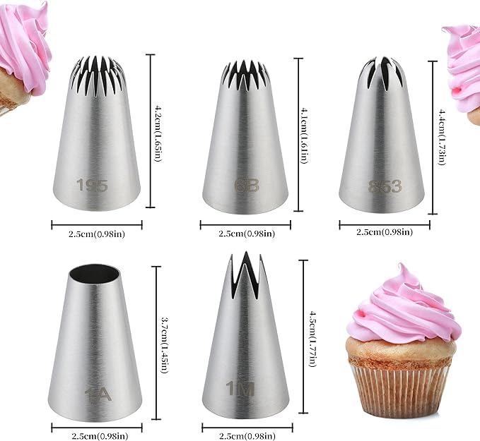 LEGACYCART 5PCS Large Stainless Steel Piping Tips Set - Professional Cake Decorating Nozzles for Frosting, Icing, Cupcakes, Cookies & Desserts | Dishwasher Safe | Perfect for Birthday Cakes, Wedding Desserts & Home Baking