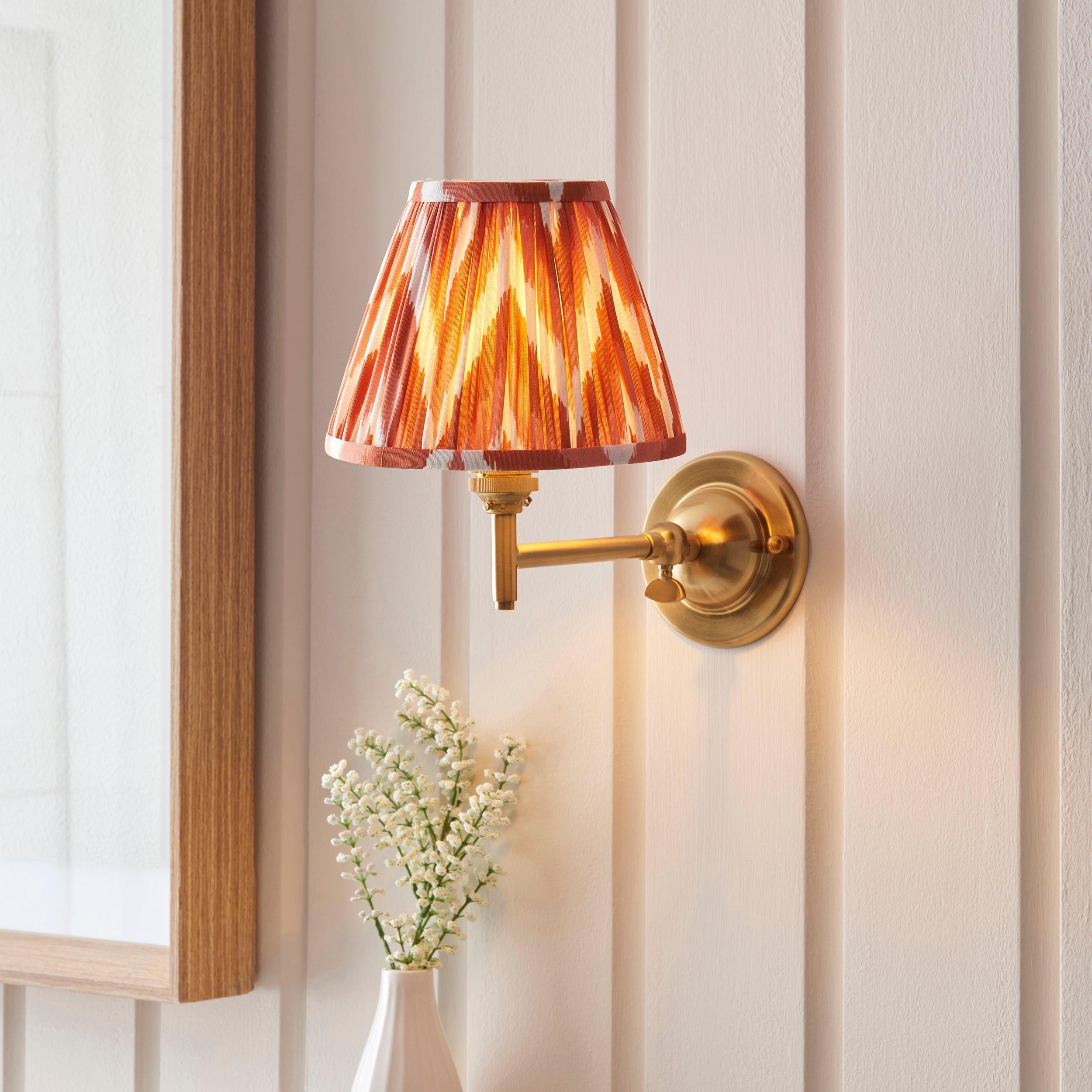 Brass Dome Fold Wall Light - 16cm Apricot Orange Shade with Fold & Zigzag Design | Perfect for Bedroom, Living Room, and Hallway Lighting