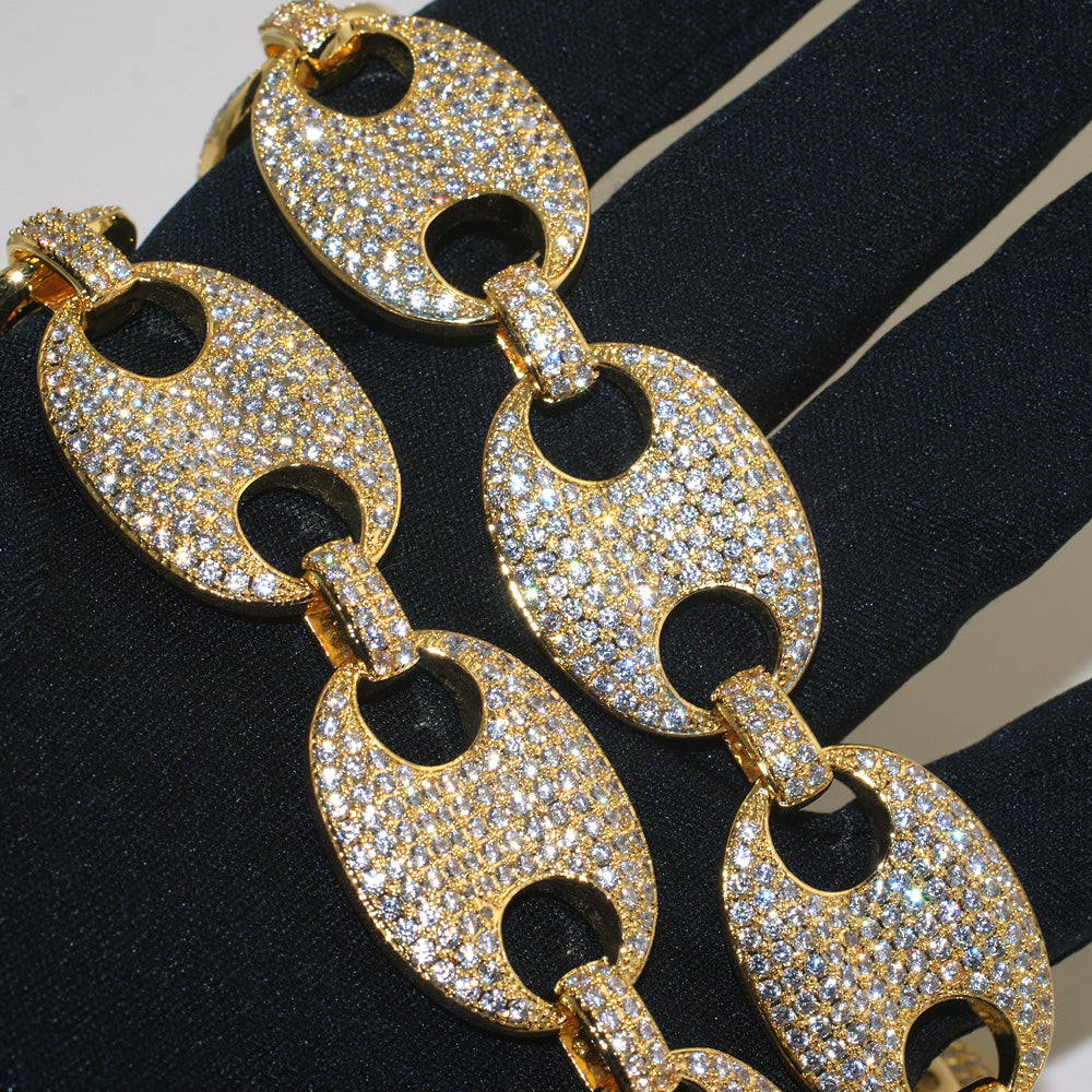 24mm Gold Fully Loaded Iced Mariner Chain for Men - Luxury Cuban Link Necklace for Hip Hop Jewelry & Streetwear Fashion