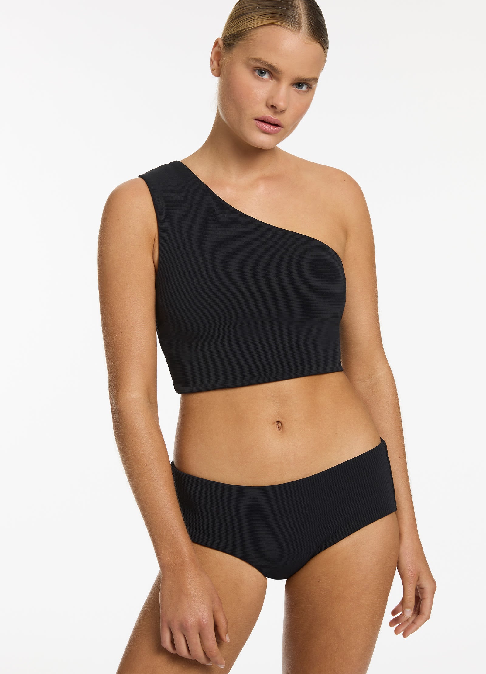 Isla Rib Wide Side Hipster Bikini Bottom - Black | High Waisted Swimwear for Women | Perfect for Beach Vacations & Pool Parties
