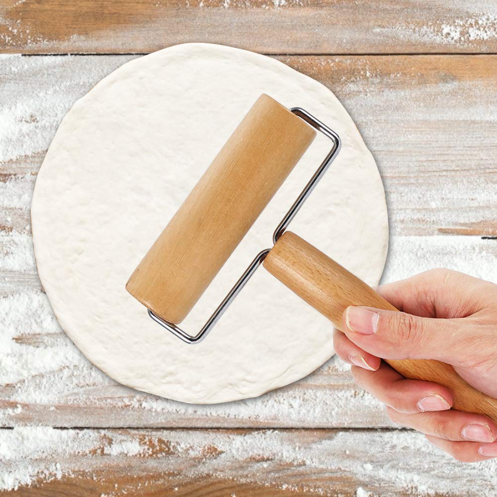 Non-Stick Wooden Pizza Dough Roller - Pastry Rolling Pin for Pizza, Tortilla, Cookies & Clay - Mini Time-Saver Kitchen Tool for Baking, Cooking & Crafting