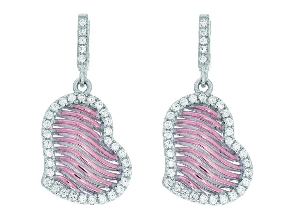 Fine Jewelers Silver Rose Finish Heart Drop Earrings - Rose Mesh Puffed Design with Butterfly Clasp for Women | Perfect for Weddings, Parties & Special Occasions