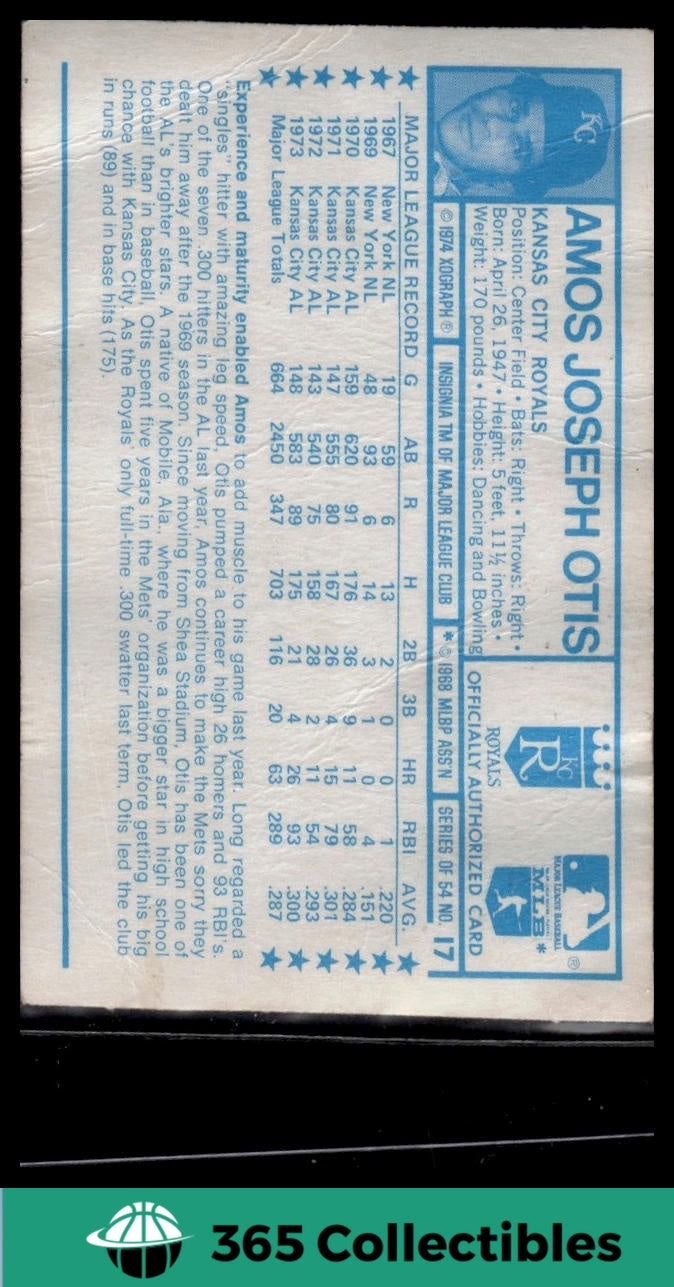 1974 Kellogg's 3D Super Stars Amos Otis #17 Baseball Card - Kansas City Royals MLB Collectible - Perfect for Sports Memorabilia Displays & Vintage Trading Card Collections