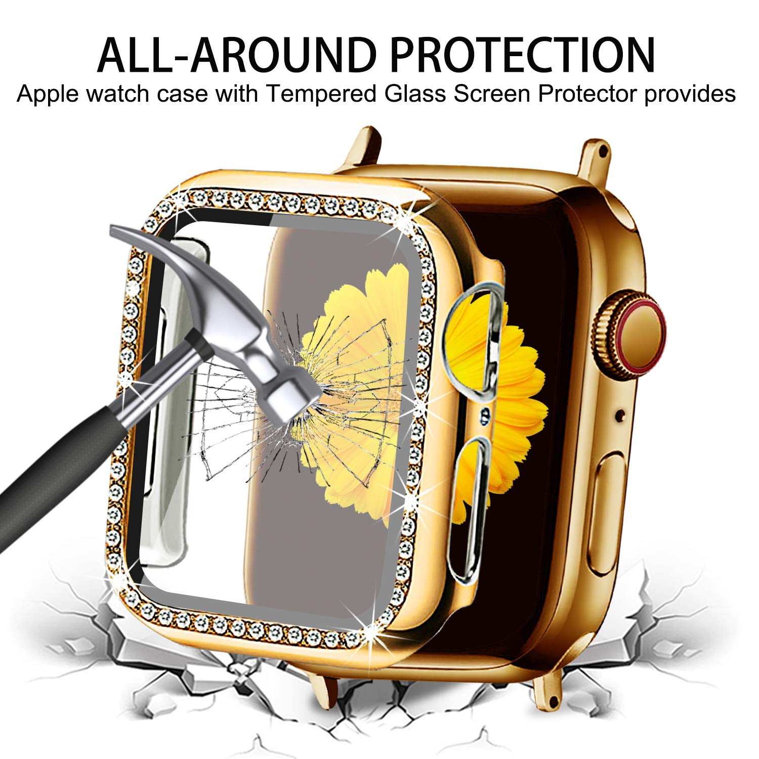 Mesime Compatible Apple Watch Band with Screen Protector Case - Jewelry Replacement Bands for 38mm/40mm/41mm/42mm/44mm/45mm/46mm iWatch Series 10/9/8/7/6/5/4/3/2/1/SE (2 Pack) - Stylish Protective Cover for Women | Perfect for Workout, Office & Daily Wear