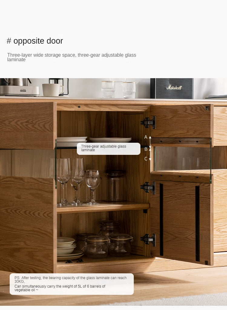 Oak Solid Wood Nordic Sideboard with Slate Top - Modern Buffet Cabinet for Dining Room, Living Room & Entryway Storage