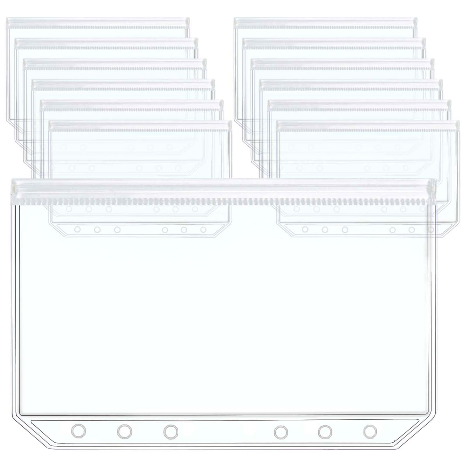 12-Pack A5 Clear Ziplock Binder Pockets with 6 Holes - Transparent Flat Sealing Zipper Storage Pouches for School, Office & Document Organization - Perfect for Sheet Protectors, Handouts & Filing Systems