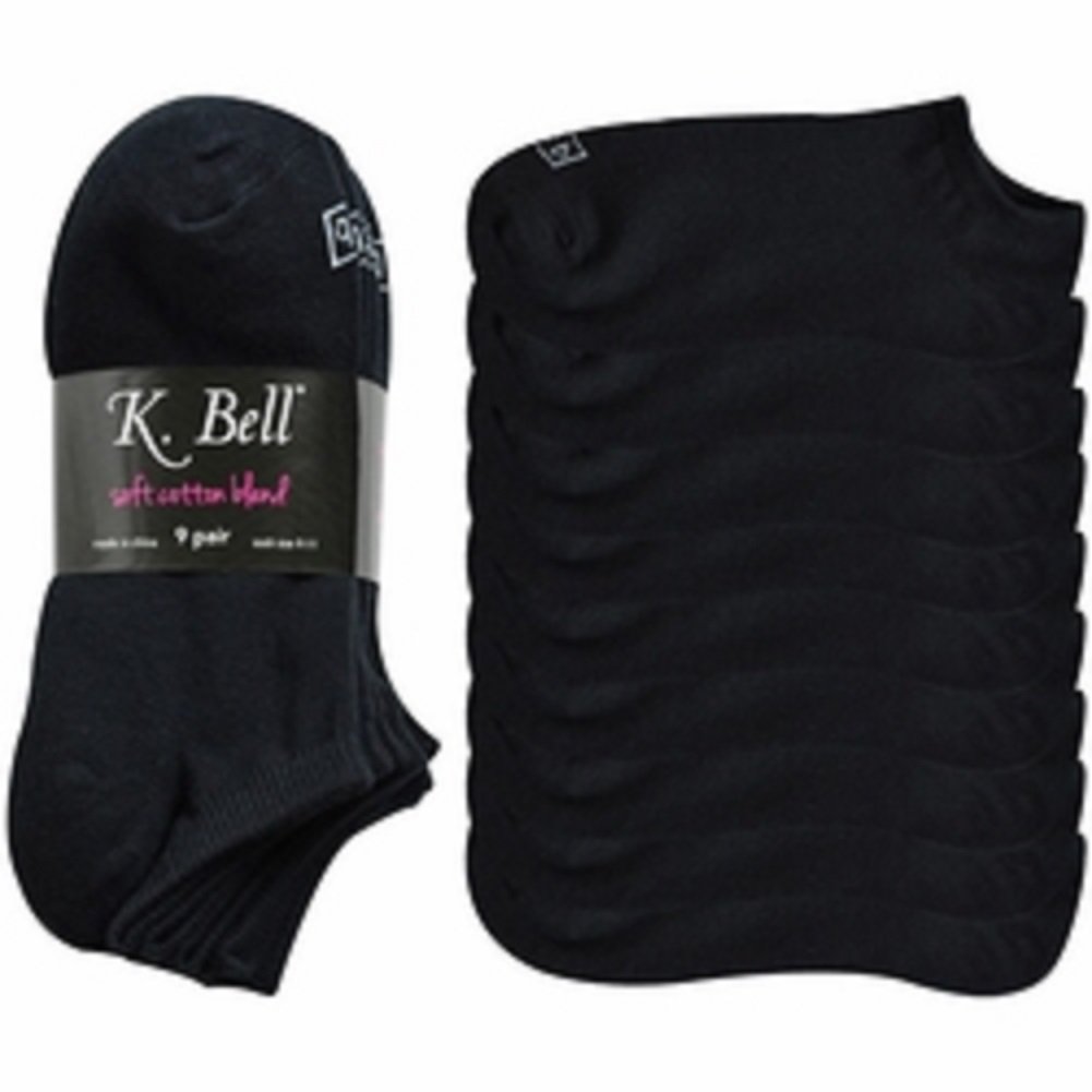 K. Bell Women's No Show Socks 9-Pack - Breathable Low Cut Invisible Socks for Casual Wear, Running & Sneakers (Size 9-11, Black) - Perfect for Gym, Workout & Daily Comfort