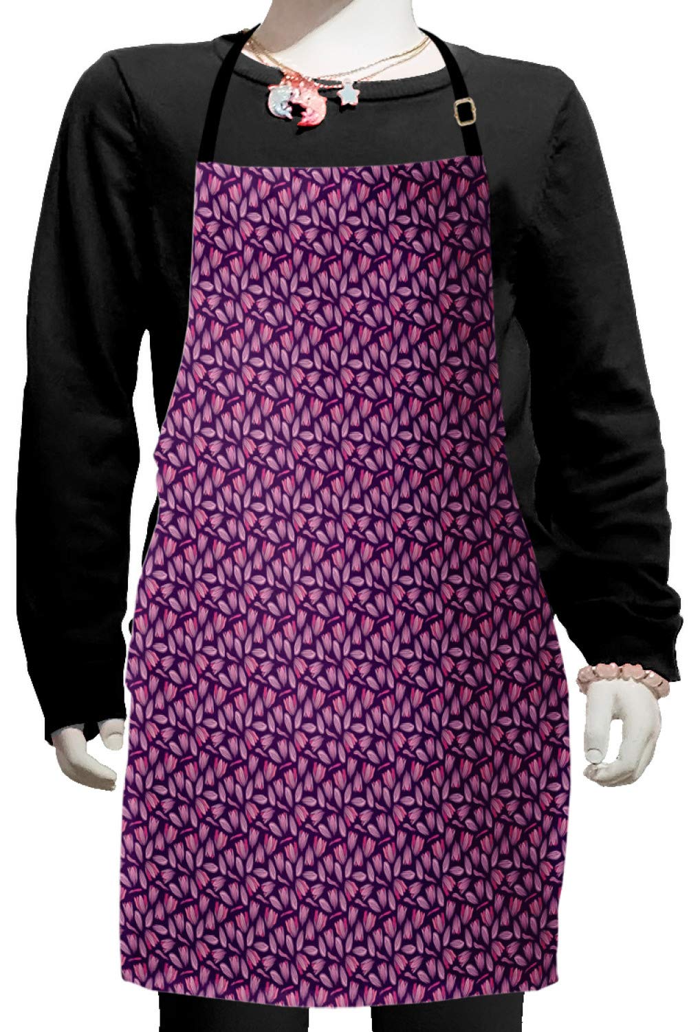 Ambesonne Magnolia Apron - Adjustable Ties Small Bib Apron with Colorful Spring Floral Design for Baking, Painting & Cooking - Pale Pink & Purple Kitchen Apron for Women & Chefs - Perfect for Home, Restaurant & Art Studio Use