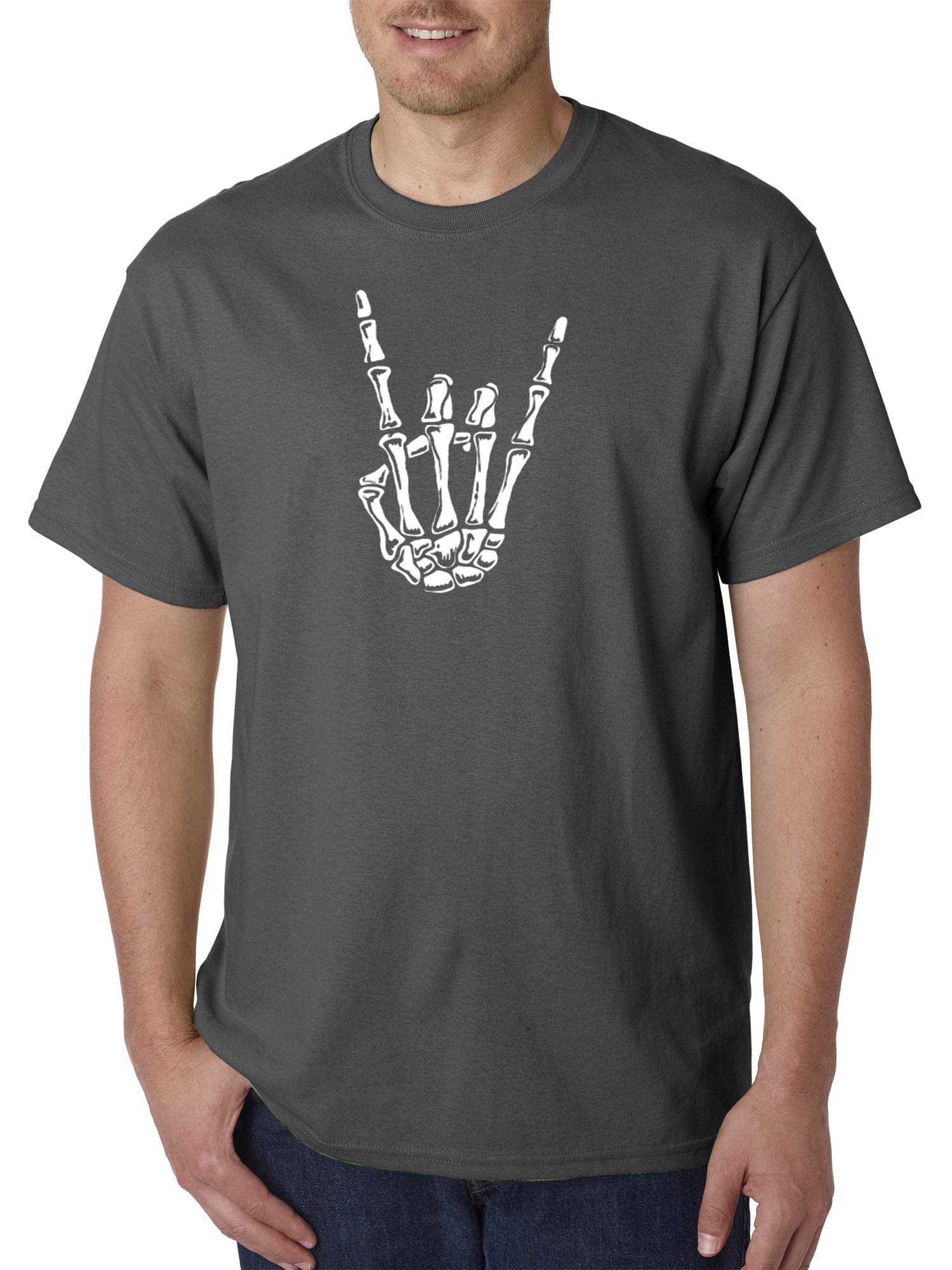 True Way 1176 Unisex Skeleton Bones Rock & Roll Graphic T-Shirt - Medium Charcoal for Concerts, Halloween & Casual Wear