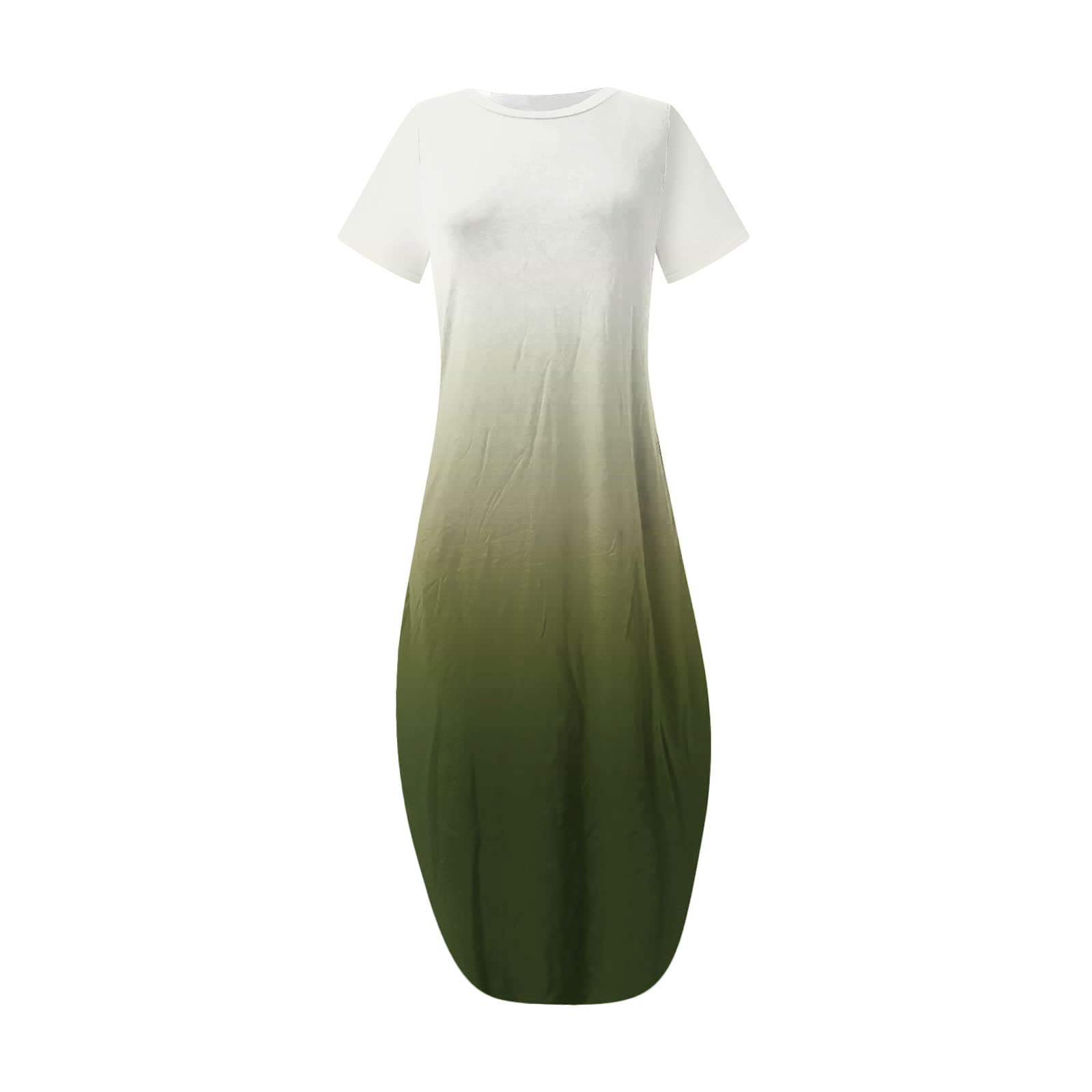 **Women's Summer Maxi Dress - Casual Crew Neck Short Sleeve Beach Sundress, Gradient Long T-Shirt Dress for Vacation, Travel & Outdoor Activities**