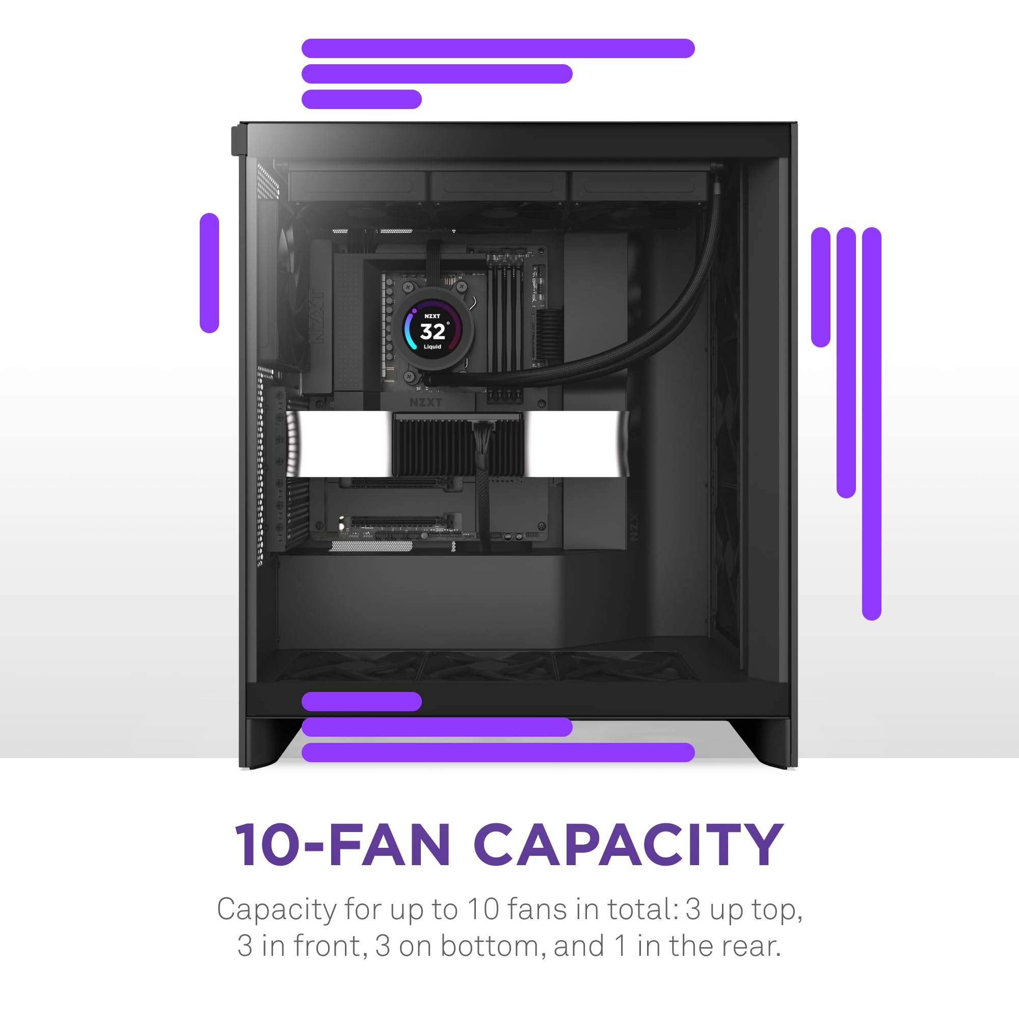 NZXT H7 Flow 2024 Mid-Tower ATX PC Case - High Airflow Gaming Case with 3 Pre-Installed 120mm Fans | Bottom Fan Support for GPU Cooling | Excellent Cable Management | Sleek Black Design | Perfect for Gaming Rigs & High-Performance Builds