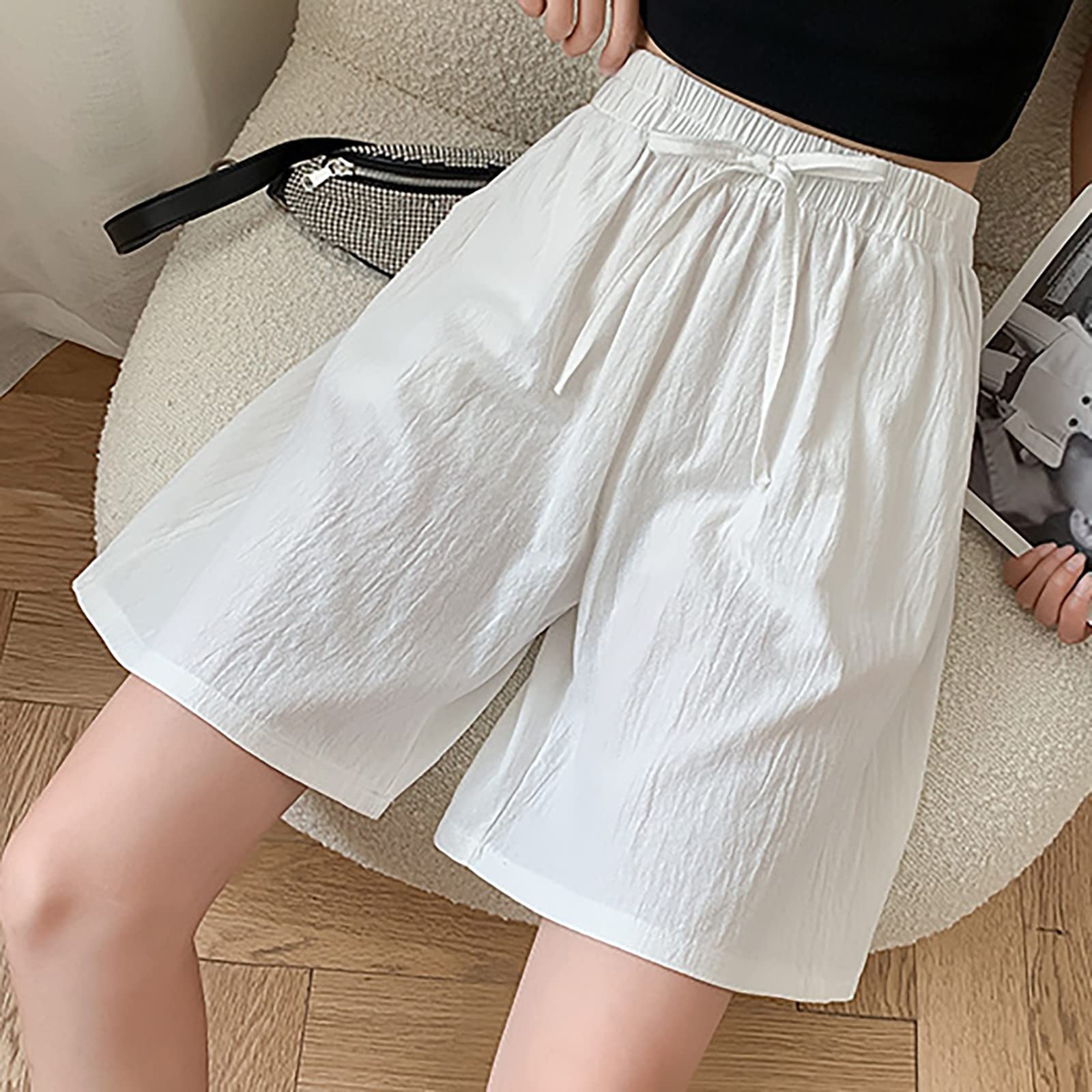Rvidbe Plus Size Women's Summer Shorts - Elastic Waist Bermuda Wide Leg Casual Shorts with Pockets for Outdoor Activities and Relaxation