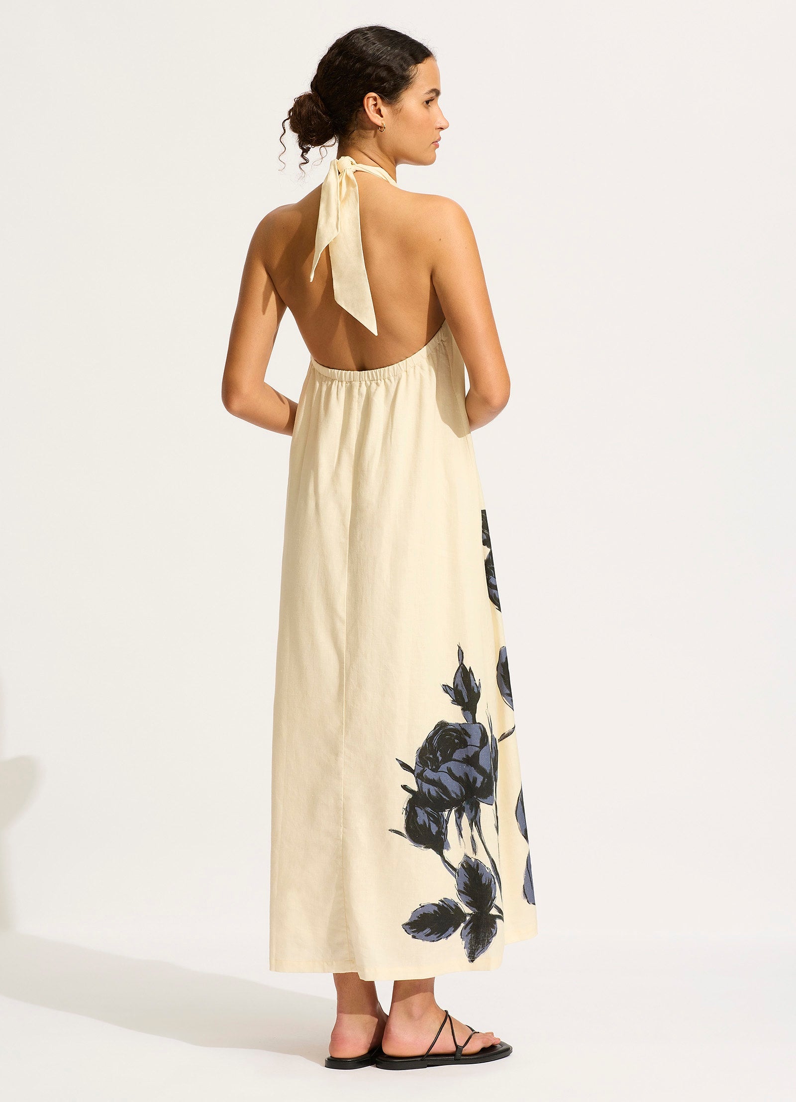 Elegant Rococo Maxi Dress for Women - Black Flowy Long Dress for Summer, Beach, and Evening Parties