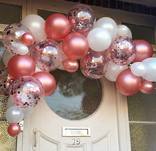 Rose Gold Balloon Garland Kit - 2m/6.6ft Rose Gold Confetti Balloons for Wedding, Engagement, Bridal Shower, Birthday Party, Baby Shower & Photo Backdrop Decor - Perfect for Venue Decoration & Party Decorations