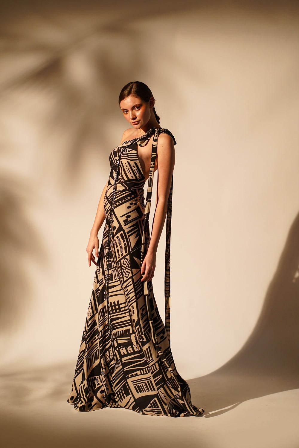 Elegant White Abstract Print One Shoulder Dress for Women - Perfect for Evening Parties, Date Nights & Special Occasions