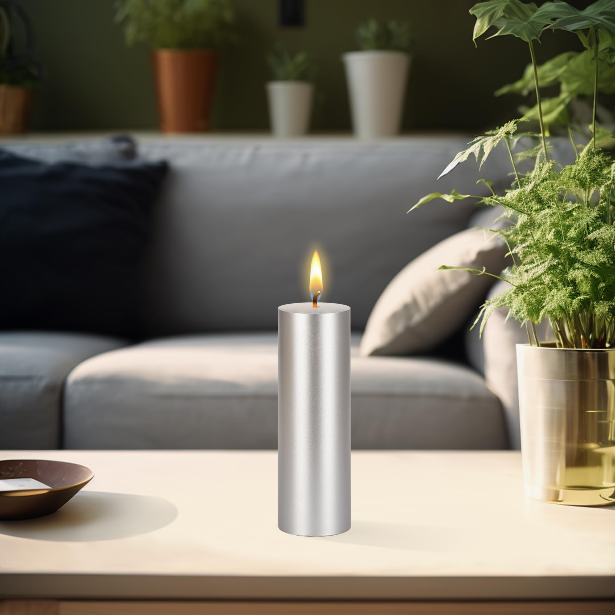 Premium Unscented Silver Pillar Candles 3-Pack - 2