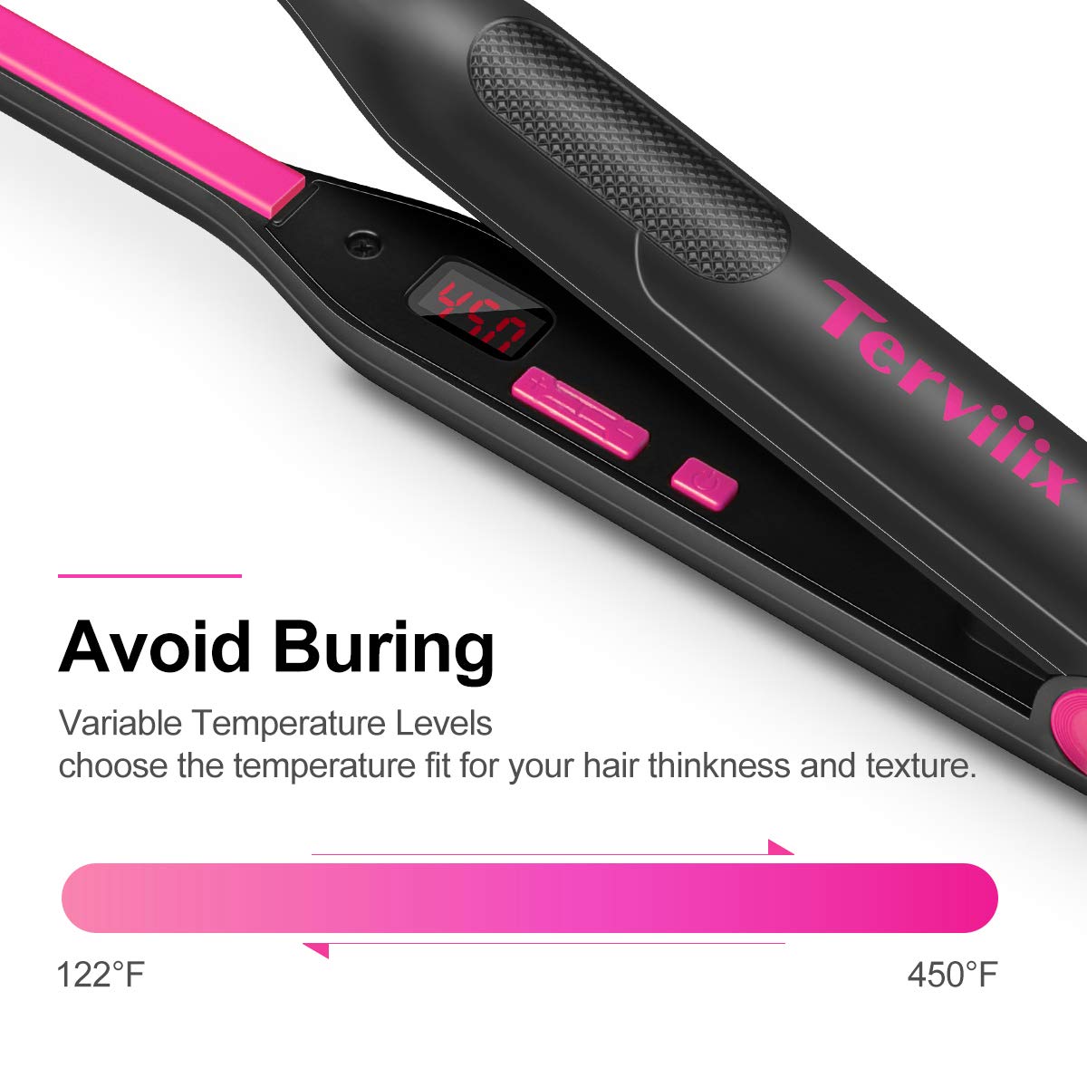 Terviix Pink & Black Pencil Flat Iron for Hair - Ultra Slim Styling Tool for Straightening, Smoothing & Creating Sleek Hairstyles | Perfect for Home Use, Travel & Salon Styling