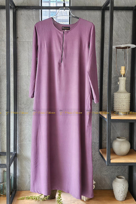 Elegant Maxi Abaya Dress with Pockets - Comfortable Slip Dress in Violet for Women | Perfect for Prayer, Modest Fashion & Everyday Wear