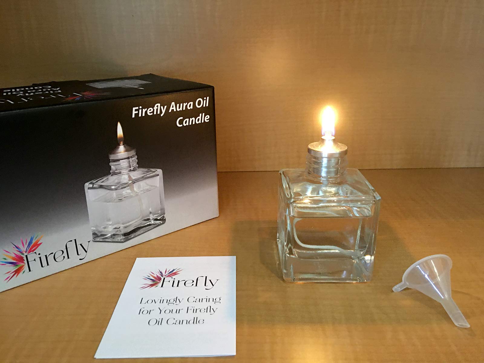 Firefly Aura Square Glass Oil Lamp - Refillable for Home Decor