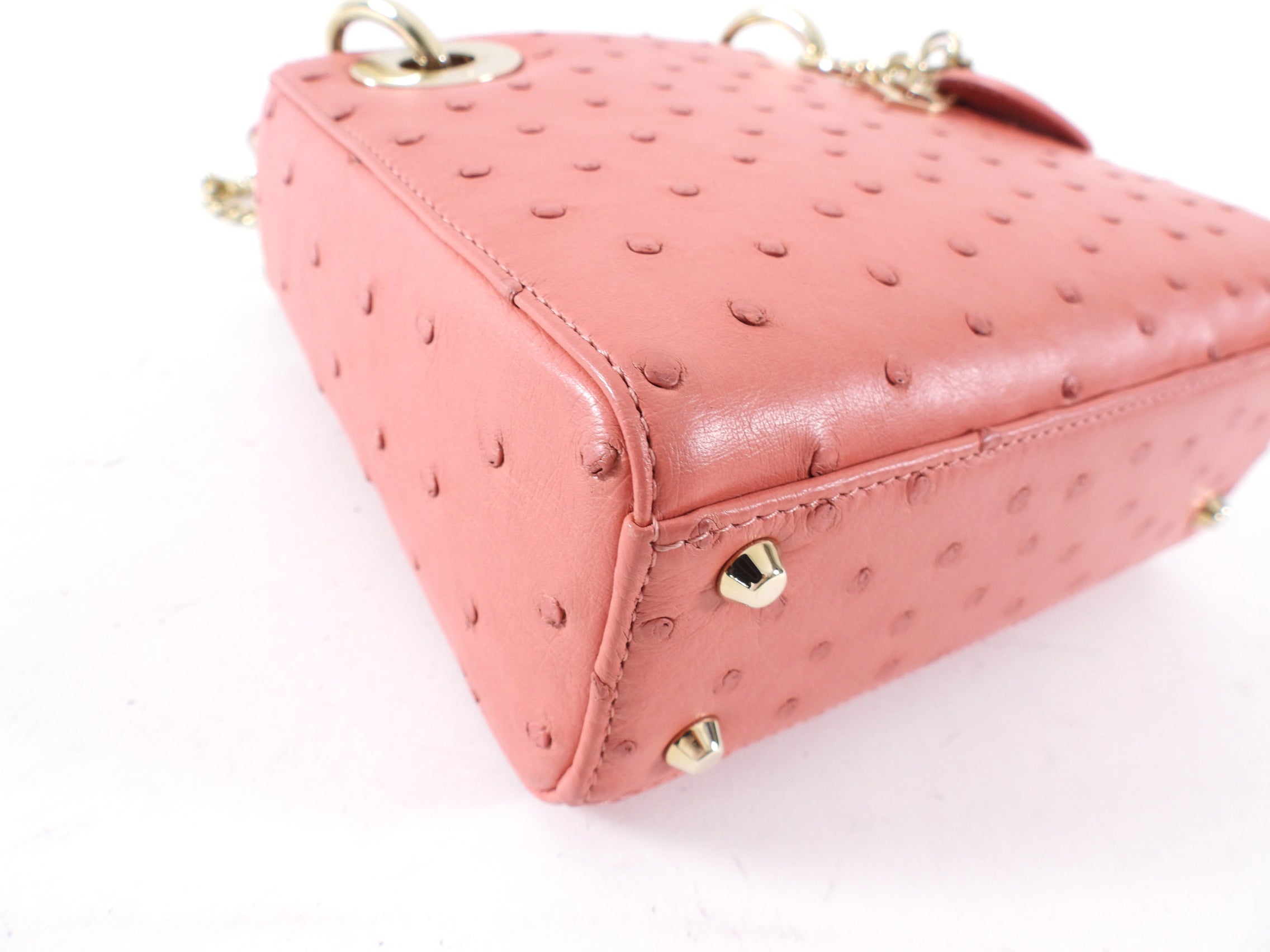 Christian Dior Lady Dior Mini Bag in Pink Ostrich Leather - Luxury Crossbody Purse for Women, Perfect for Evening Parties & Special Occasions