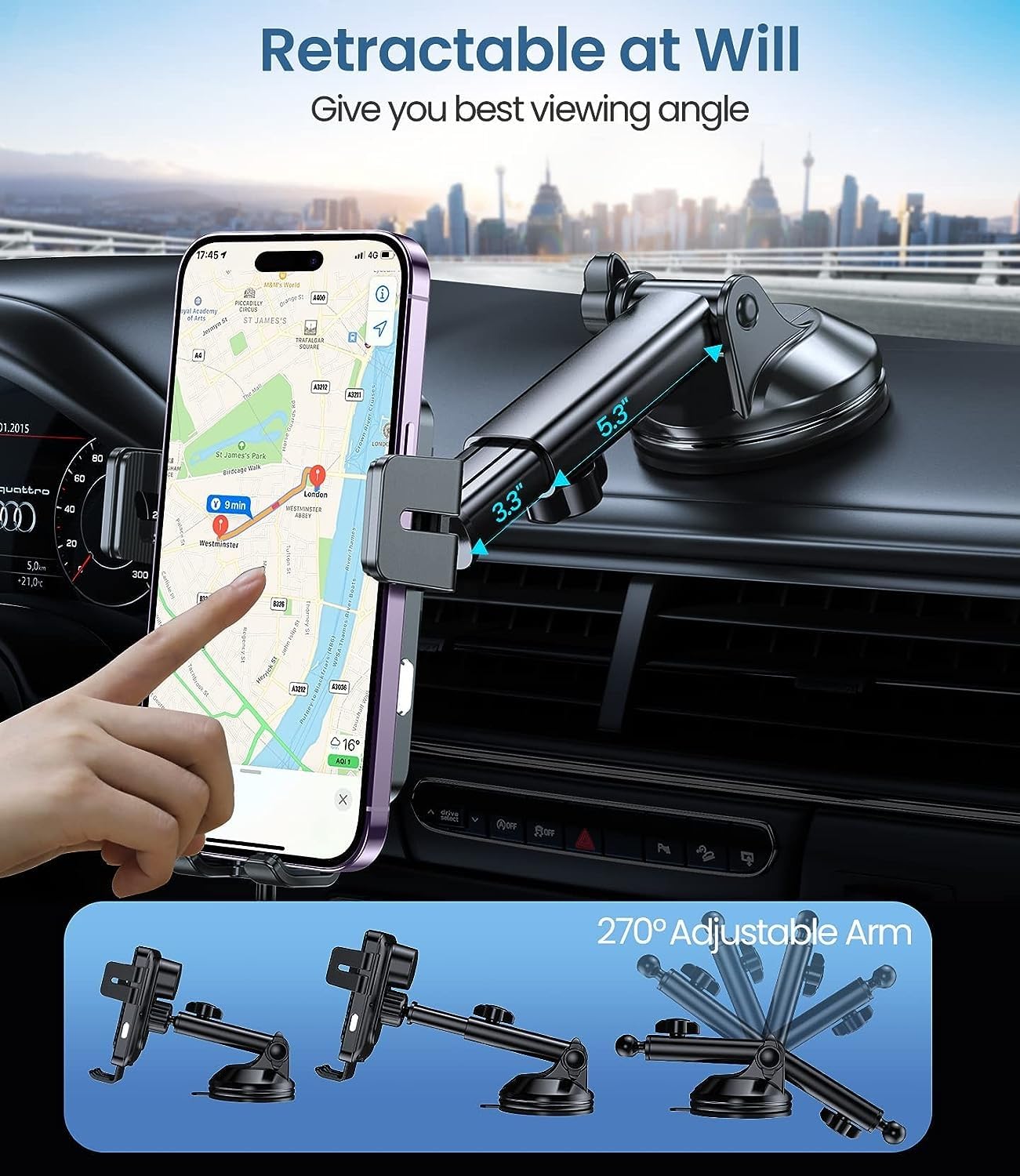 MOKPR 15W Fast Wireless Car Charger - Auto-Clamping Universal Car Mount for iPhone 15/14/13/12 & Samsung S23/S22/S21 - Hands-Free Dash/Windshield/Air Vent Phone Holder (Black) - Perfect for Commuting, Road Trips & GPS Navigation