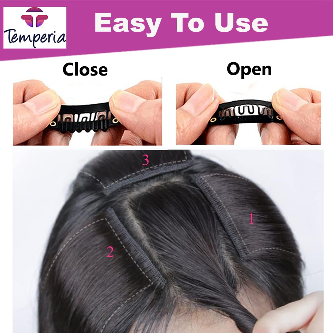 TEMPERIA 50 Pcs Hair Extension Clips for Women & Men - Black Snap Wig Clips (3.4 cm) - Secure Hair Patch Attachments for Daily Styling, Cosplay & Costume Parties