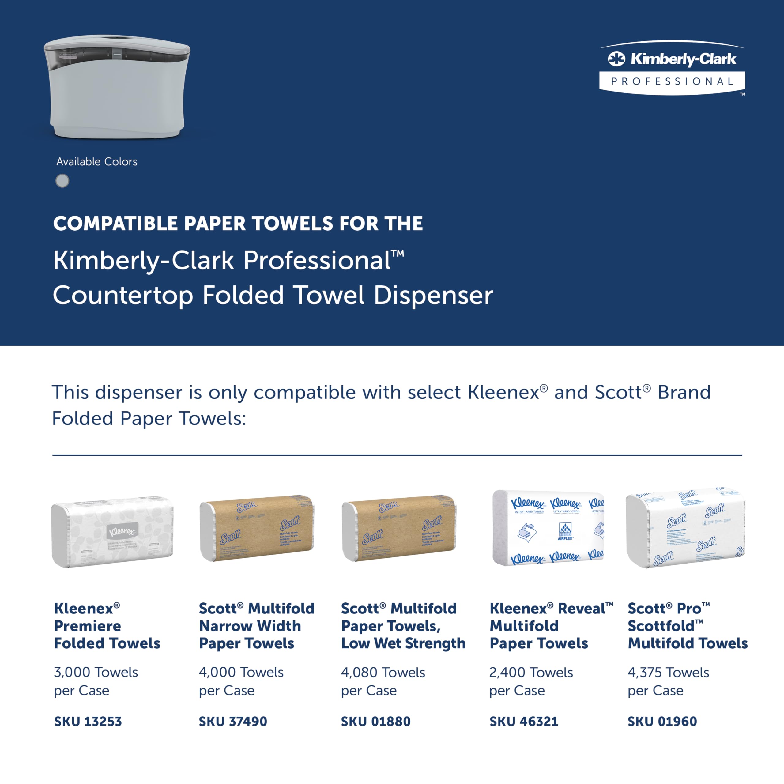 Kimberly-Clark Professional Folded Paper Towel Dispenser - Soft Grey Countertop Hand Towel Holder (13.3x9x5.2 inches) for Restaurants, Offices & Home Kitchens - Pack of 1 (Model 55760)