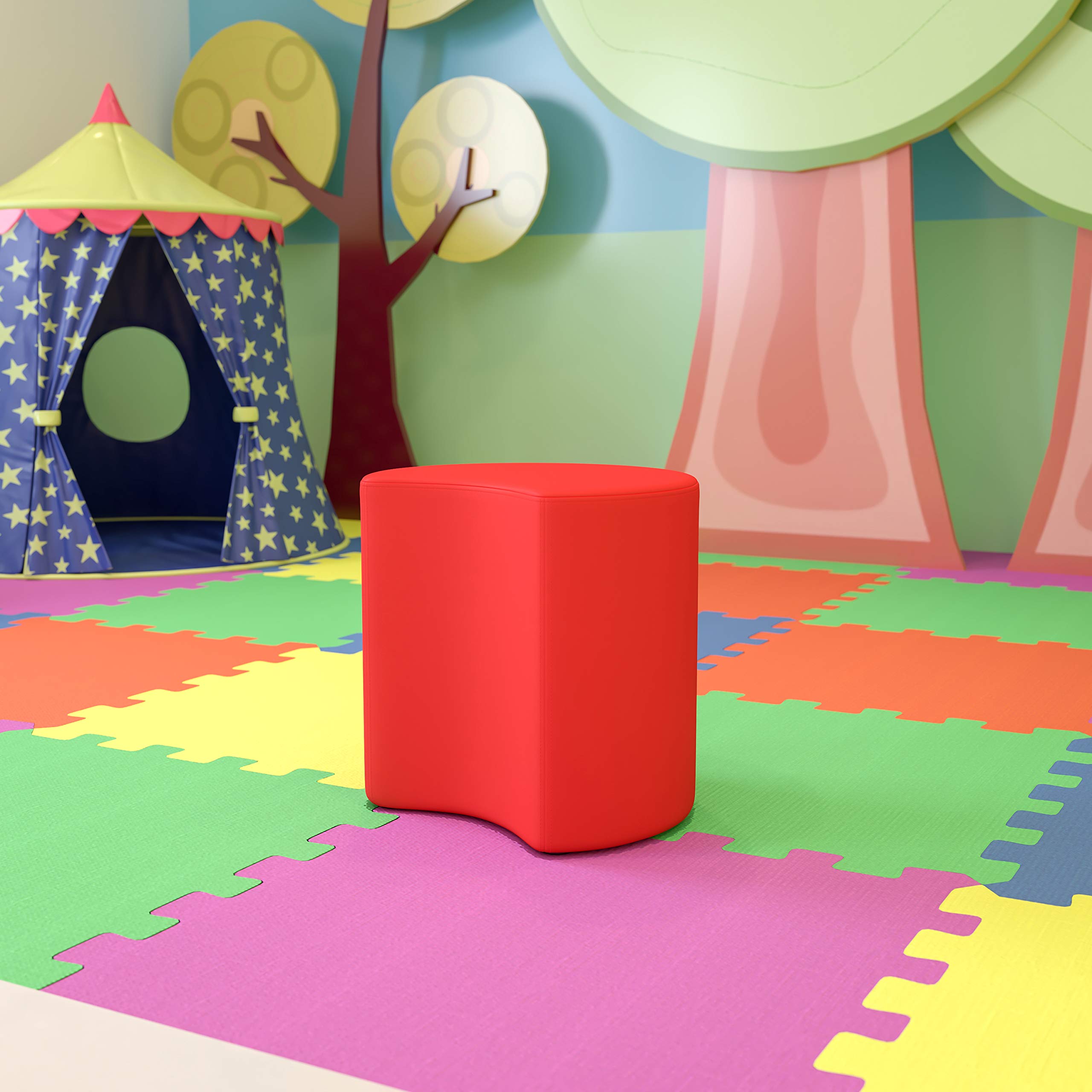 EMMA & OLIVER 18 Inch Soft Seating Flexible Moon Chair for Kids - Red Bean Bag Style Floor Seat for Classrooms, Playrooms, and Common Spaces - Perfect for Reading Nooks, Relaxation & Sensory Rooms