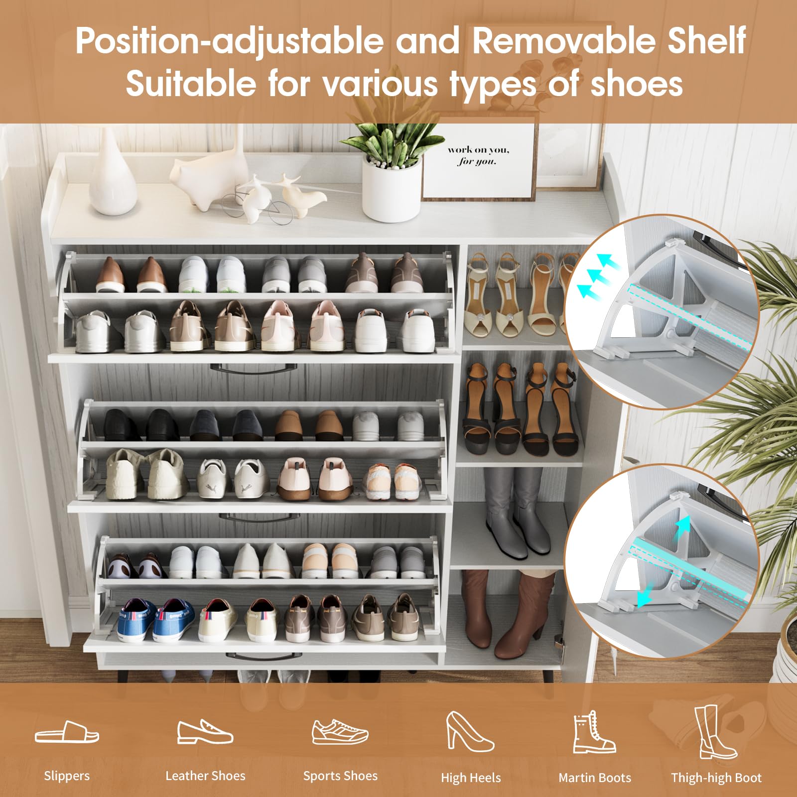 Maupvit 3-Drawer Shoe Cabinet with Mirror - Slim Hidden Storage for Entryway & Hallway