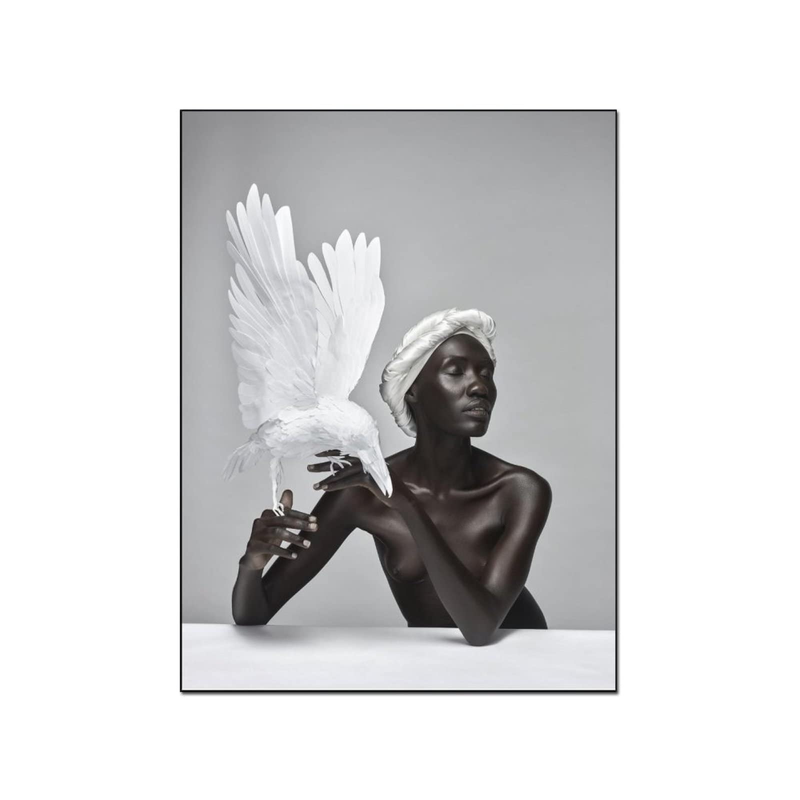 African Art Black Woman Canvas Painting - White Eagle Wall Art Print for Living Room & Bedroom Decor - 8x10 inches (20x26 cm) - Perfect for Home, Office & Gift Giving
