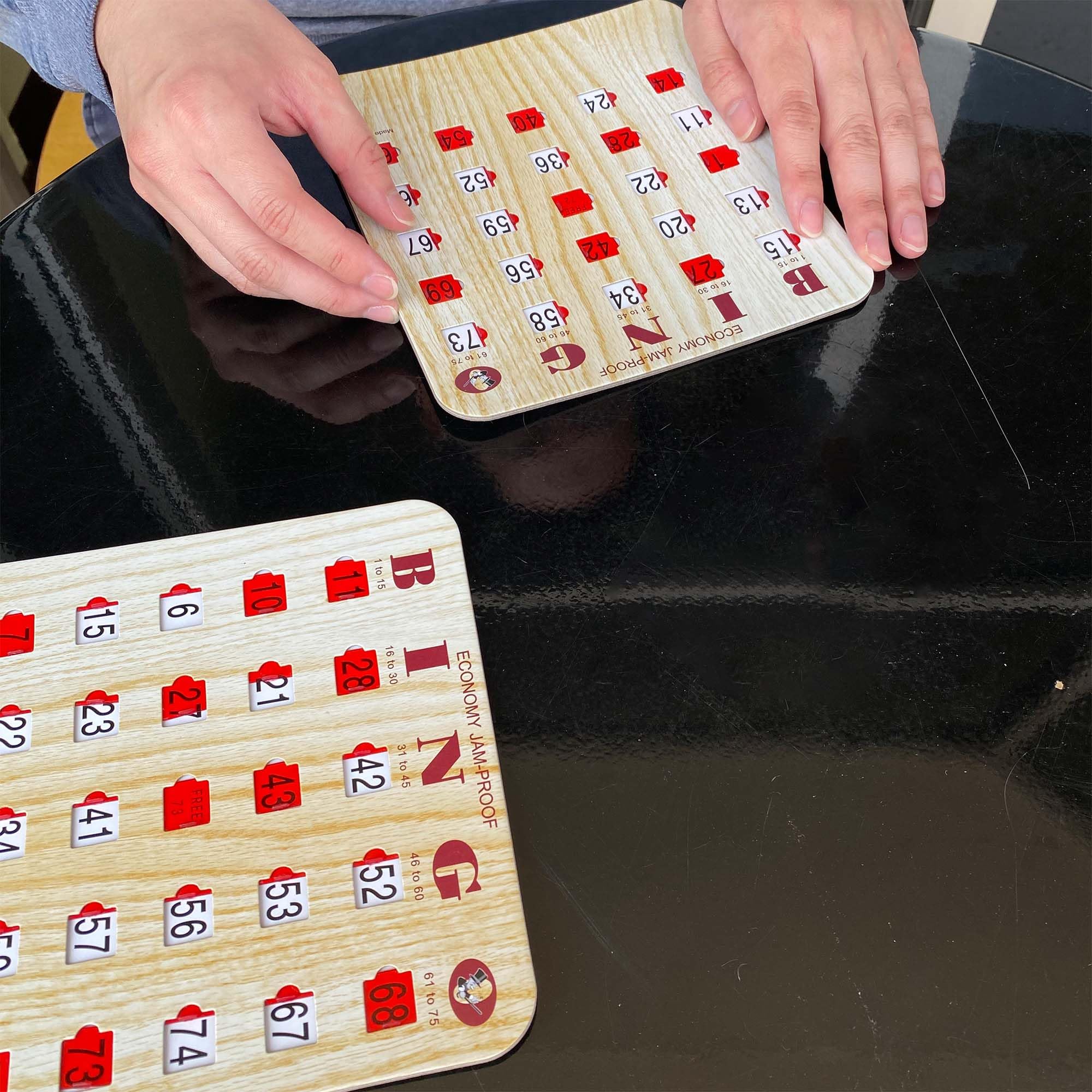 MR CHIPS Jam-Proof Fingertip Slide Bingo Cards with Sliding Windows - 200 Pack in Tan Style for Bingo Games, Casino Nights & Family Game Nights