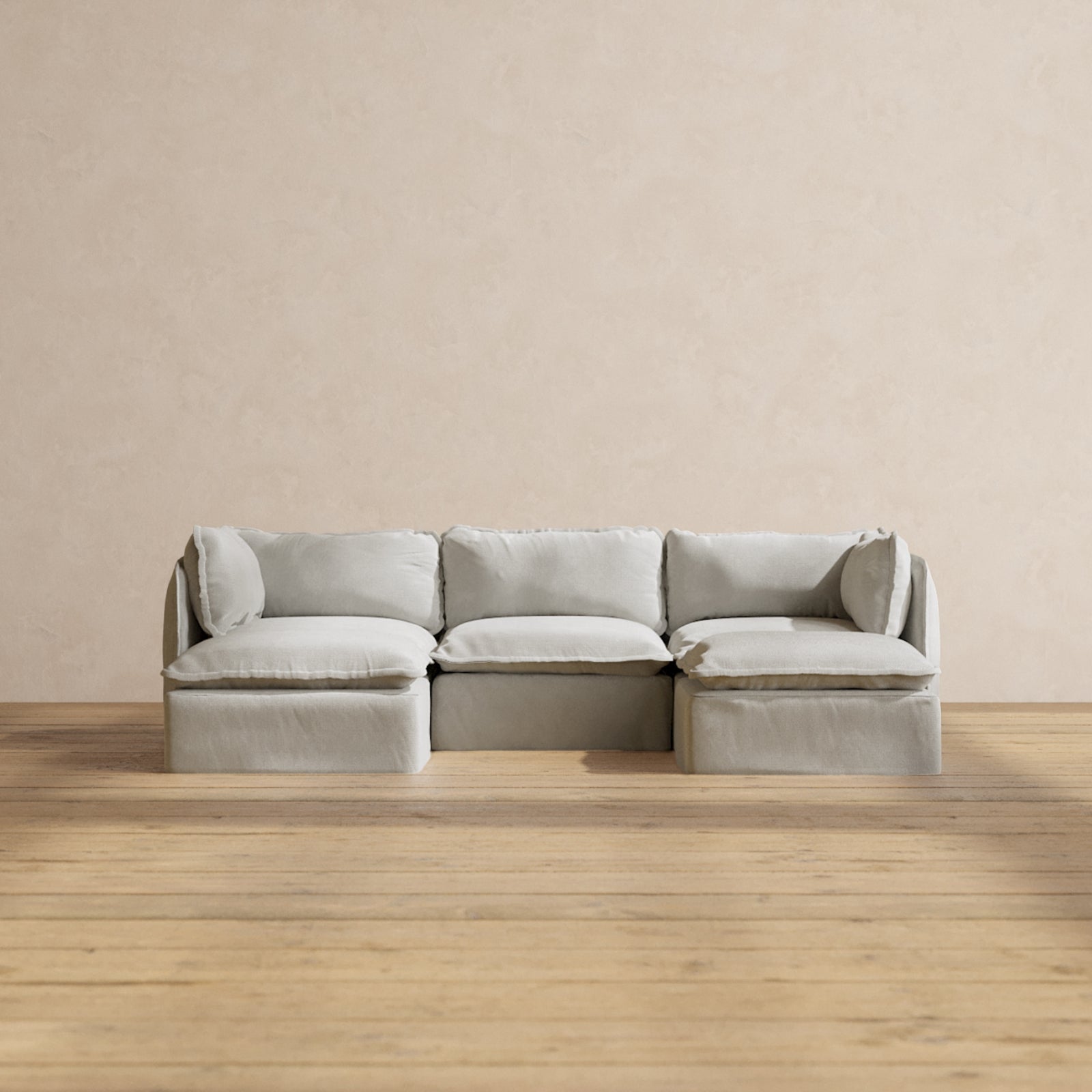 Premium Modular Performance 3-Seater U-Shaped Sectional Sofa in Cloud Color | Luxe Blend Fabric | Perfect for Living Room, Family Room & Home Theater Comfort