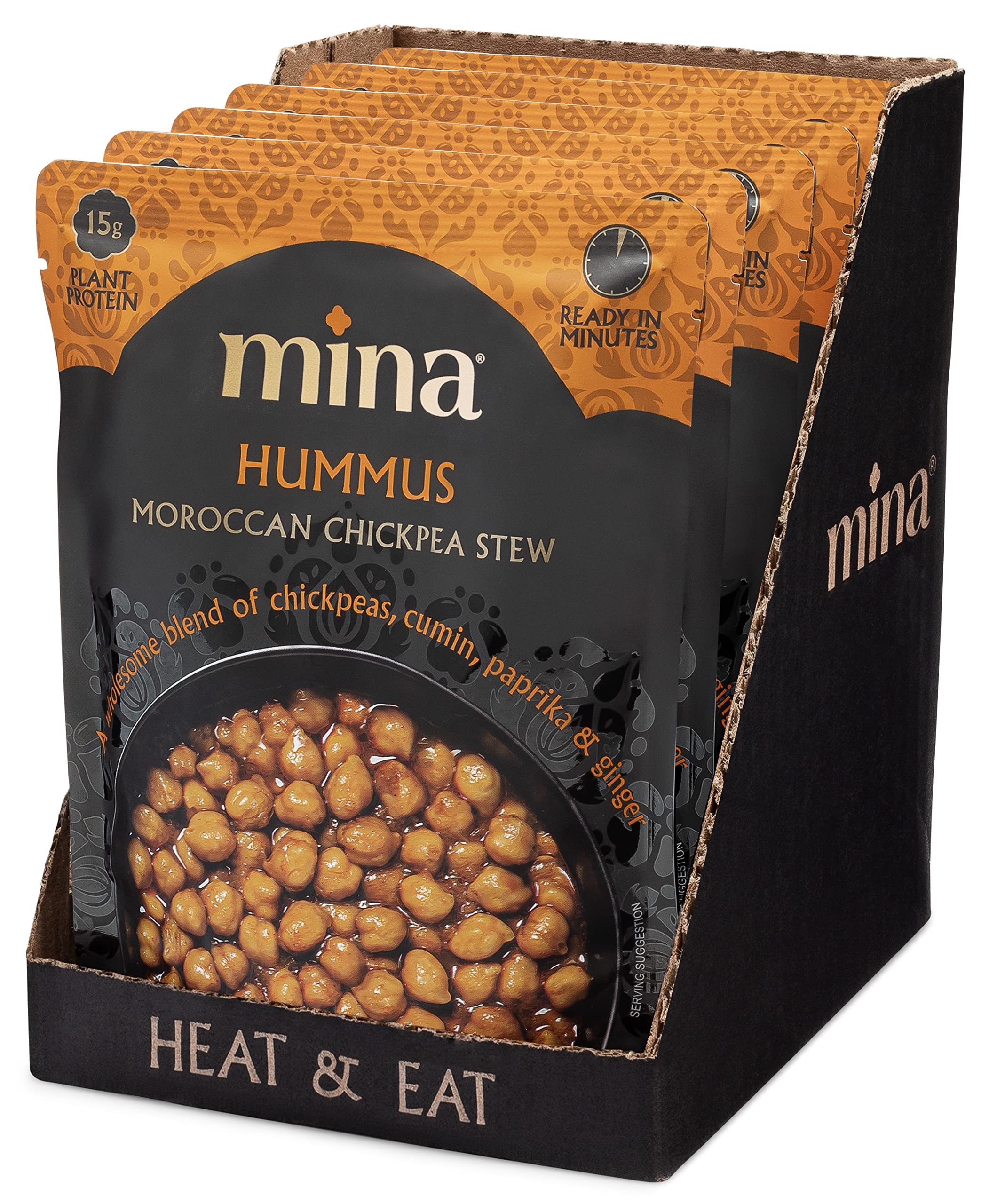 Organic Moroccan Chickpeas Ready to Eat - High Protein Vegan Snack, Non-GMO, Gluten-Free, Kosher Certified, Microwavable Packaged Meals (10 oz, Pack of 6) - Perfect for Salads, Hummus & Healthy On-the-Go Lunches