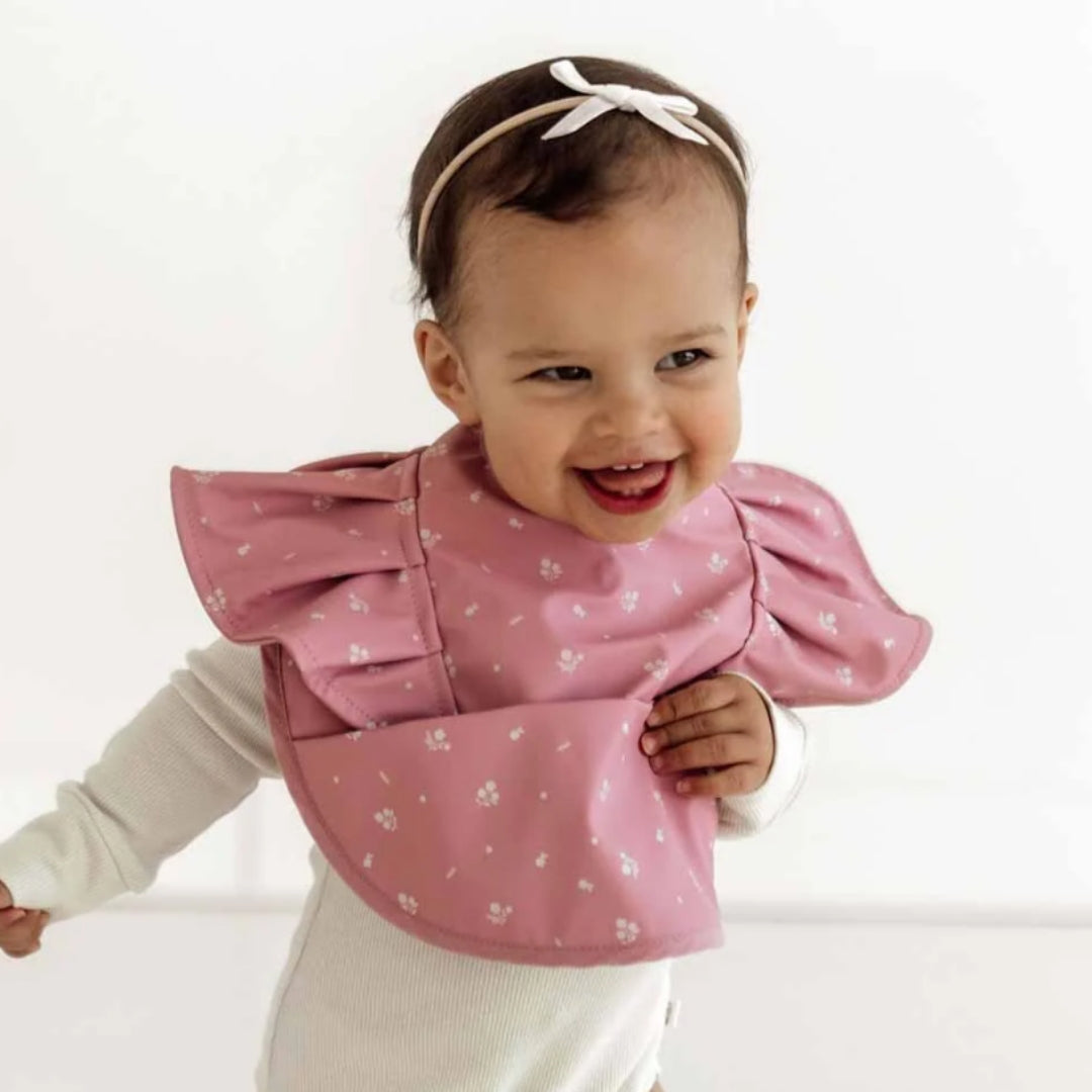 Snuggle Hunny Kids Snuggle Bib - Pink Fleur Frill Baby Drool Bib for Toddlers & Infants | Soft Absorbent Feeding Bib for Mealtime, Playtime & Nursery