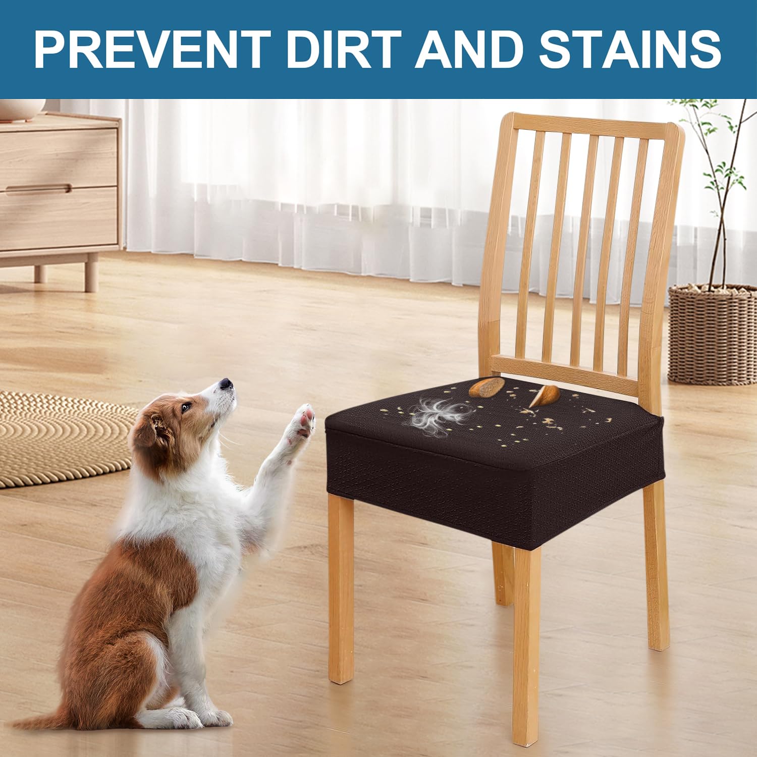 Smiry Waterproof Dining Room Chair Covers Set of 6 - Stretch Jacquard Washable Seat Slipcovers Protector (Brown, No Rear Covers) | Perfect for Family Meals, Dinner Parties & Home Decor Protection