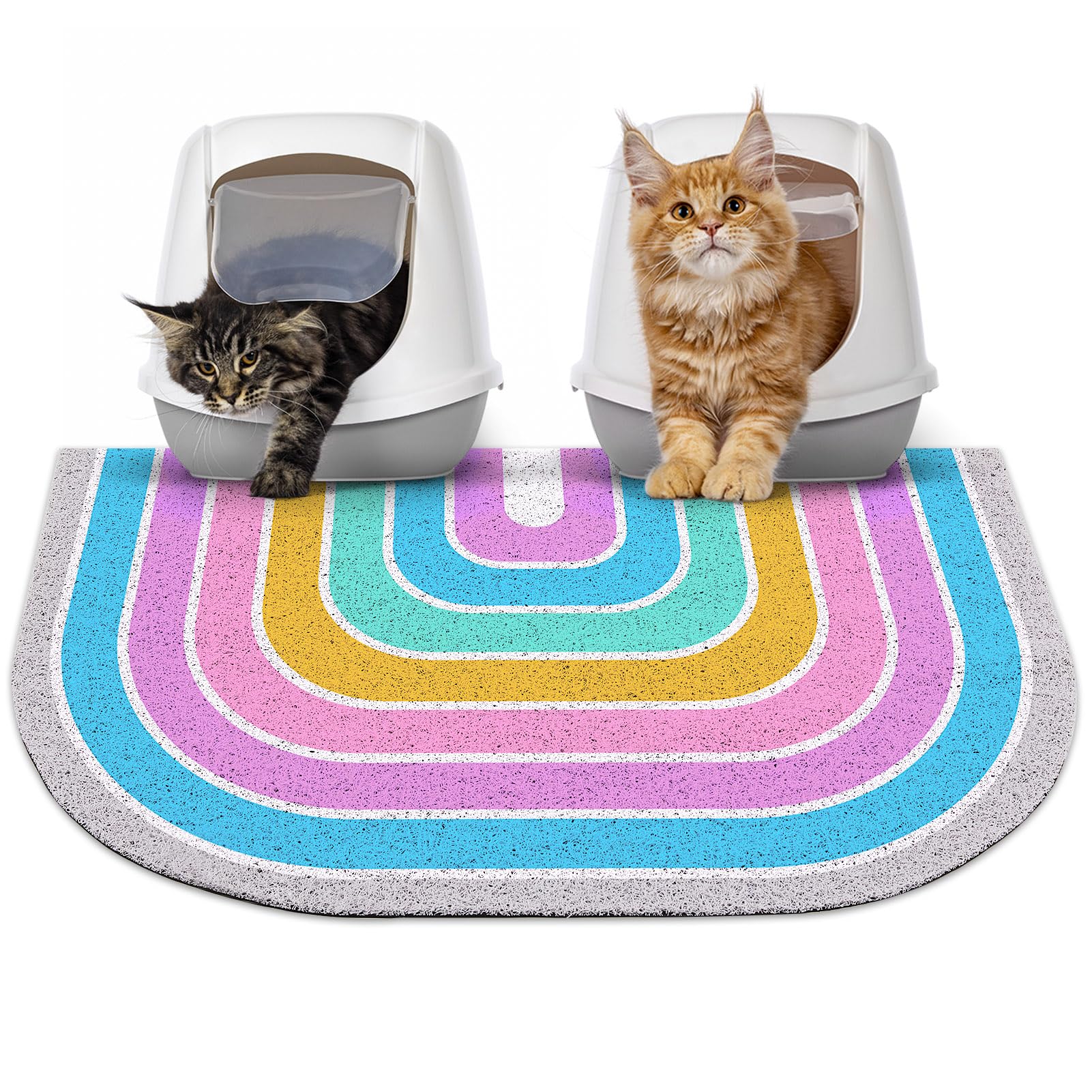 Premium Non-Slip Waterproof Cat Litter Mat - Soft Washable Litter Box Mat with Trapping Design, Easy to Clean for Cats & Kittens (Rainbow Color) - Perfect for Litter Box Areas, Pet Feeding Stations & Home Protection