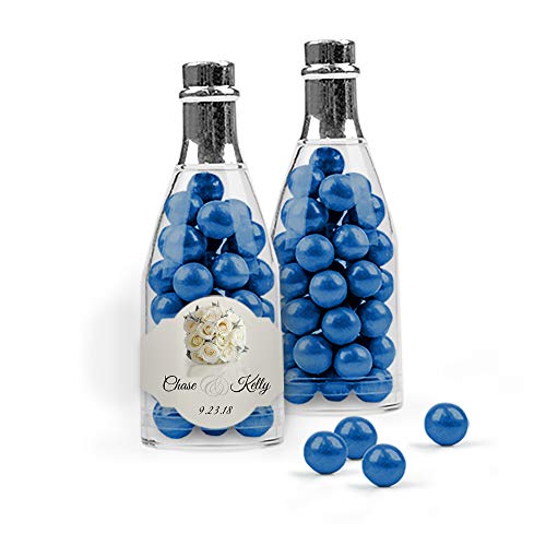 Personalized Blue Sixlets Chocolate Champagne Bottles - Wedding Favors (25 Pack) - Perfect for Bridal Showers, Bachelorette Parties & Anniversary Celebrations