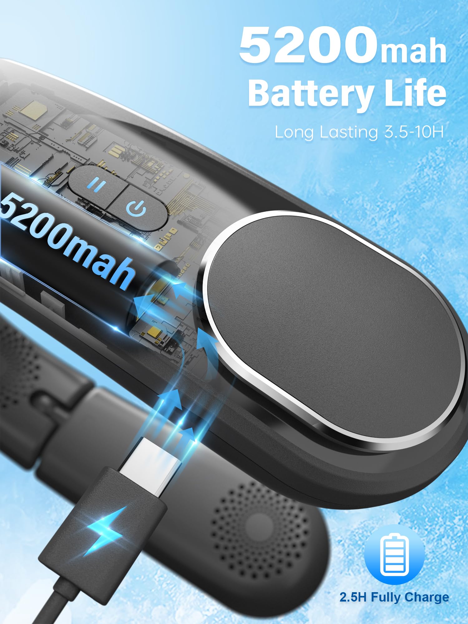 ChillGo Bladeless Neck Fan - 5200mAh Rechargeable Portable Personal Cooling Fan with 4 Motors & 12H Runtime - Foldable Wearable Air Conditioner for Men & Women - Perfect for Outdoor, Office, Travel & Sports - Black