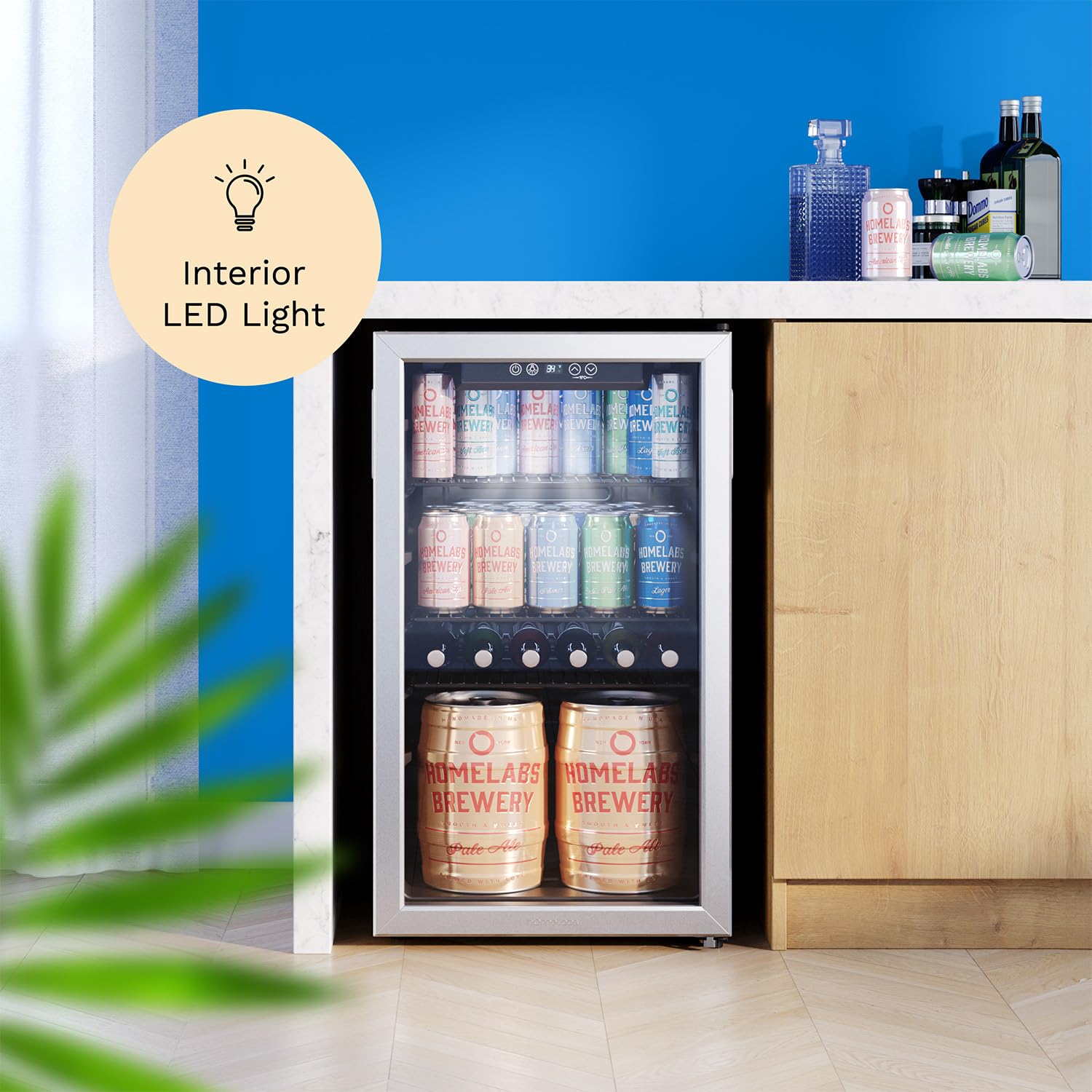 hOmeLabs 120 Can Mini Beverage Refrigerator with Glass Door - Compact Drink Cooler for Soda, Beer & Wine - Adjustable Shelves for Office, Bar, Home or Dorm - Energy Efficient Small Fridge for Parties, Entertaining & Daily Use