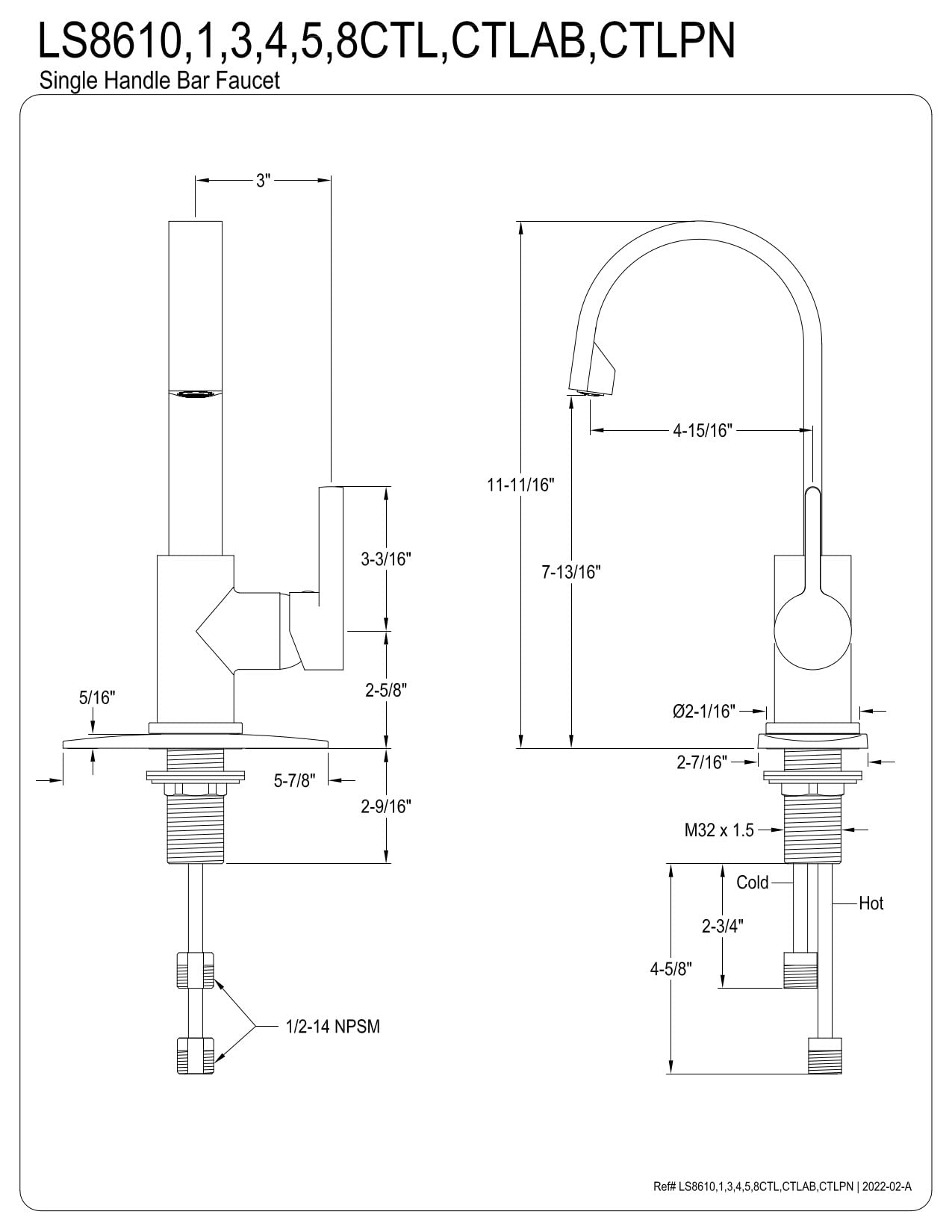 Kingston Brass LS8615CTL Continental Bar Faucet - Oil Rubbed Bronze Finish, 5-7/8