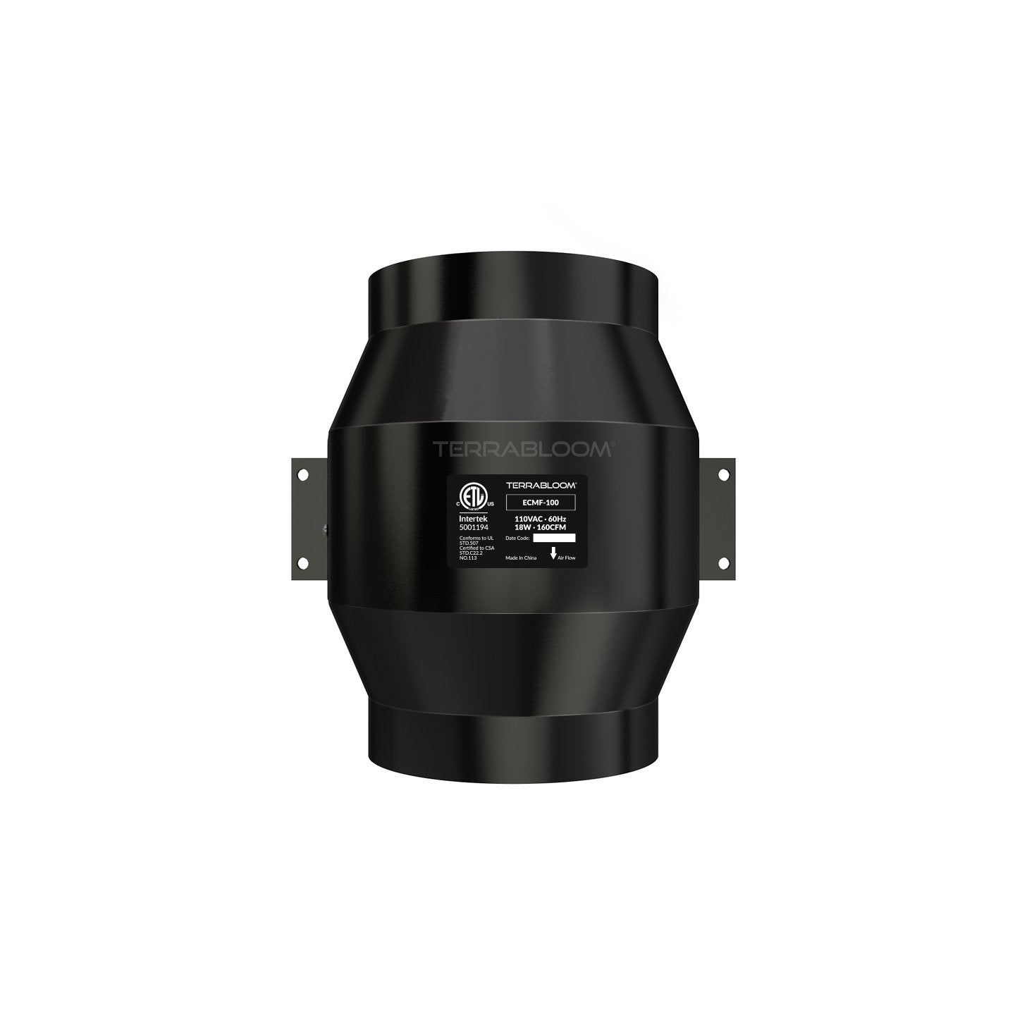 TerraBloom ECMF 100 R 4 Inch Inline Duct Fan - 141 CFM, 21W, Energy Efficient Ventilation - Perfect for Grow Tents, Hydroponics & Home HVAC Systems (2019 Model)