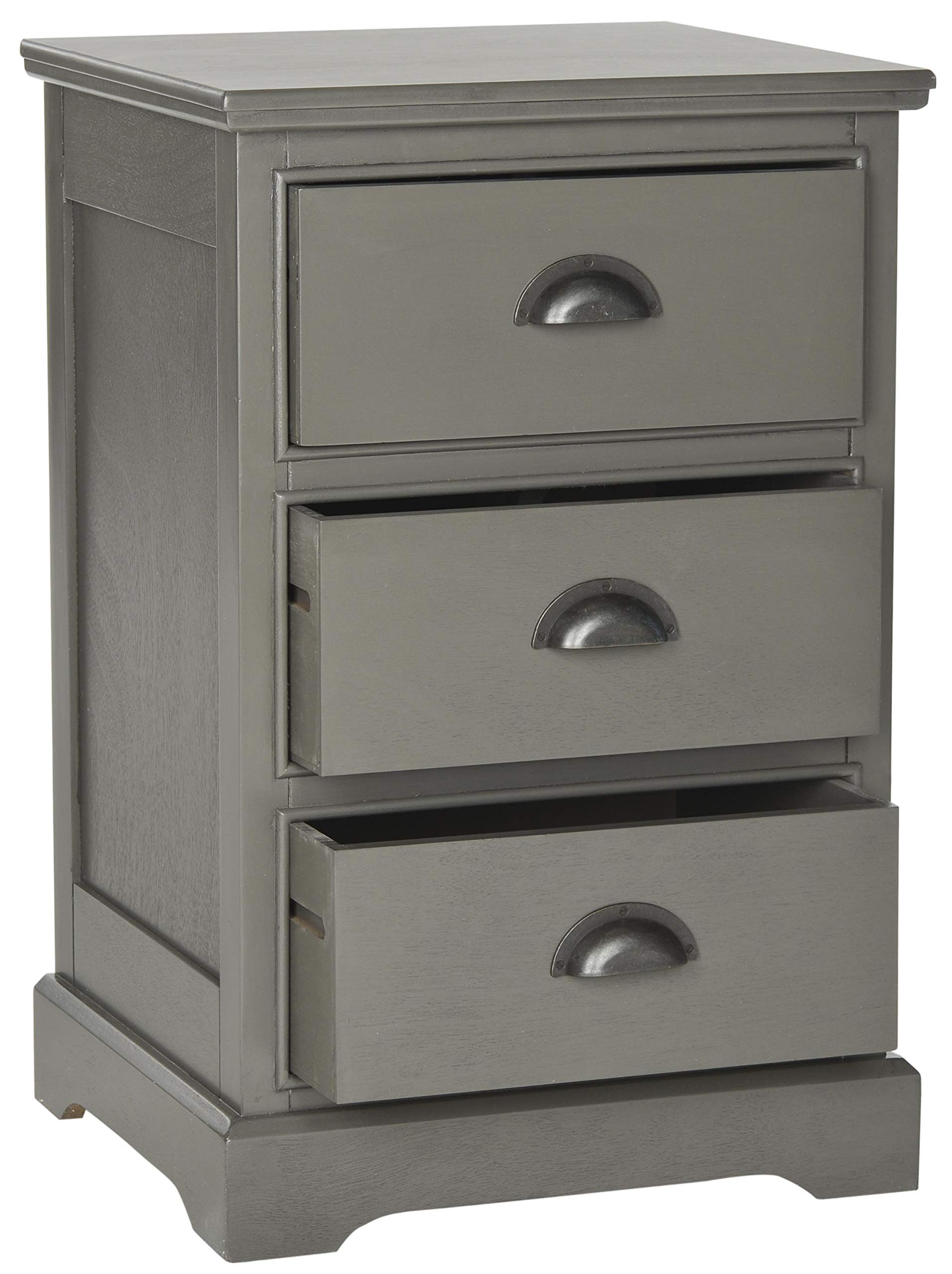 SAFAVIEH American Homes Collection Griffin Grey 3-Drawer Nightstand - Modern Bedside Table for Bedroom, Living Room & Office Storage