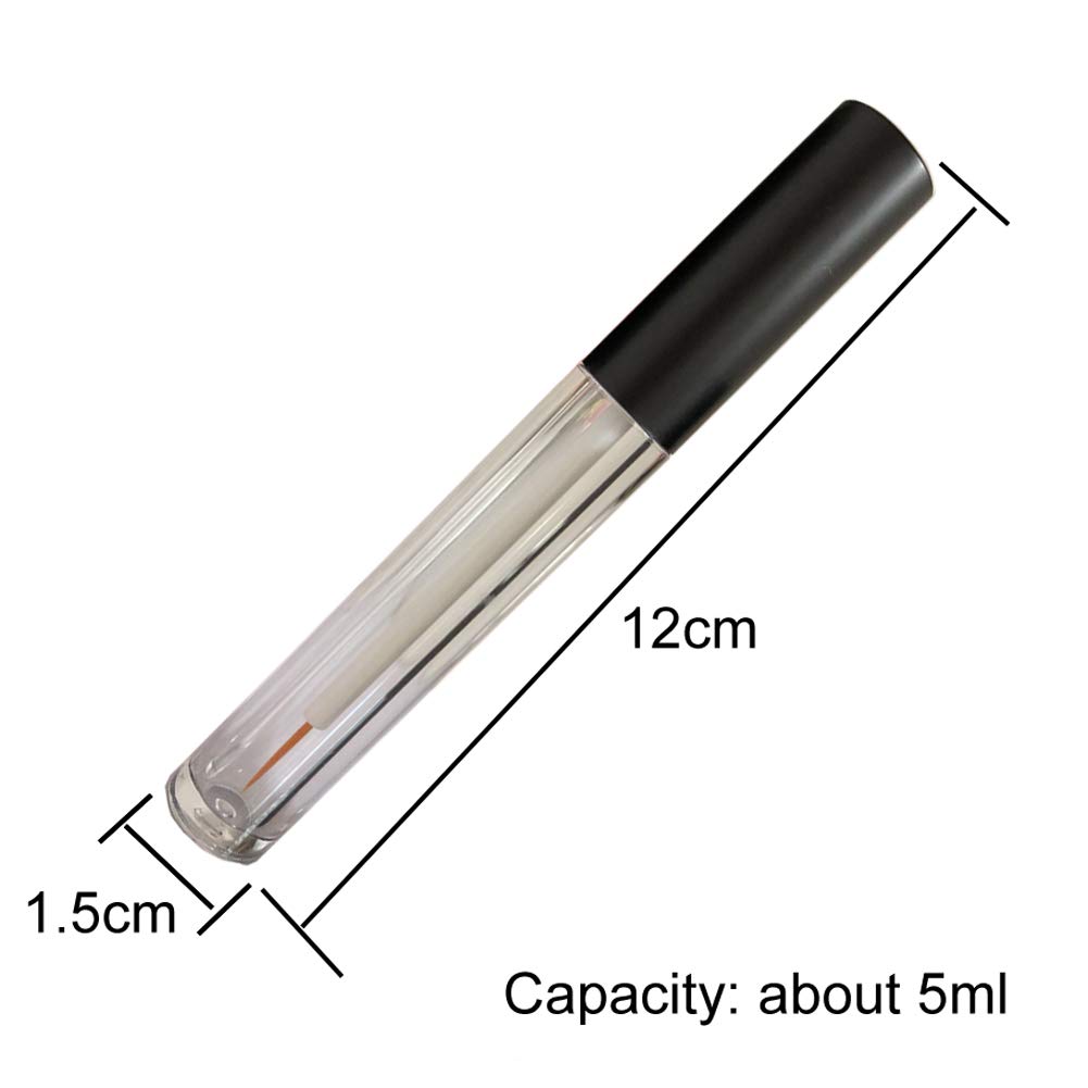 4 Pack 5ml Clear Empty Eyeliner Tubes with Black Lids - Refillable Eyelash Growth Serum Bottles, Plastic Mascara Containers with Brush for Lash Extensions & Eyelash Growth Oil - Includes 2 Mini Plastic Funnels - Perfect for DIY Beauty, Travel & Professional Salon Use