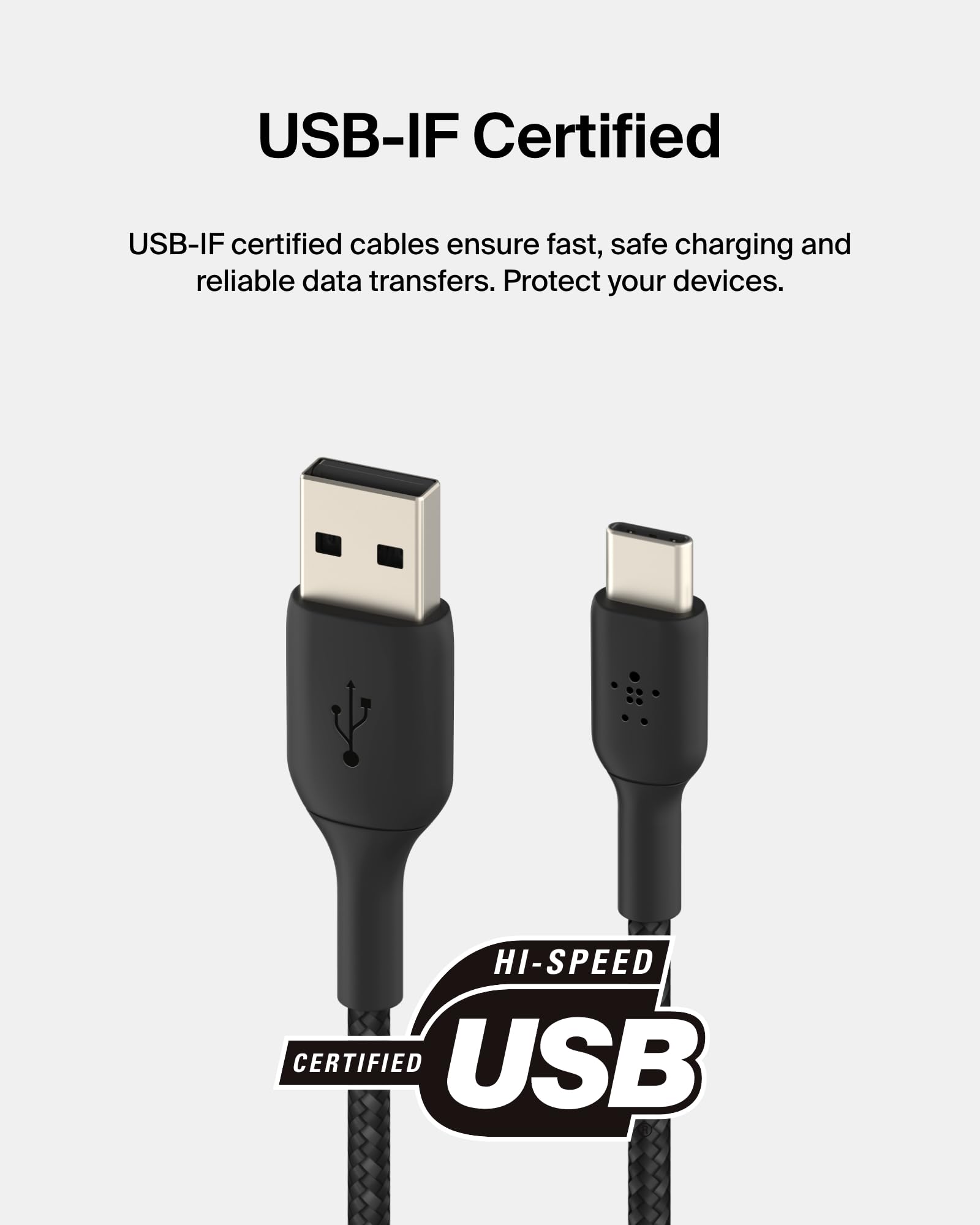 Belkin BoostCharge Braided USB-C to USB-A Fast Charging Cable (3m, Black) - Compatible with iPhone 16/15, Samsung Galaxy S24/S23, Google Pixel, iPad, MacBook, Nintendo Switch & More - Perfect for Home, Office & Travel Charging