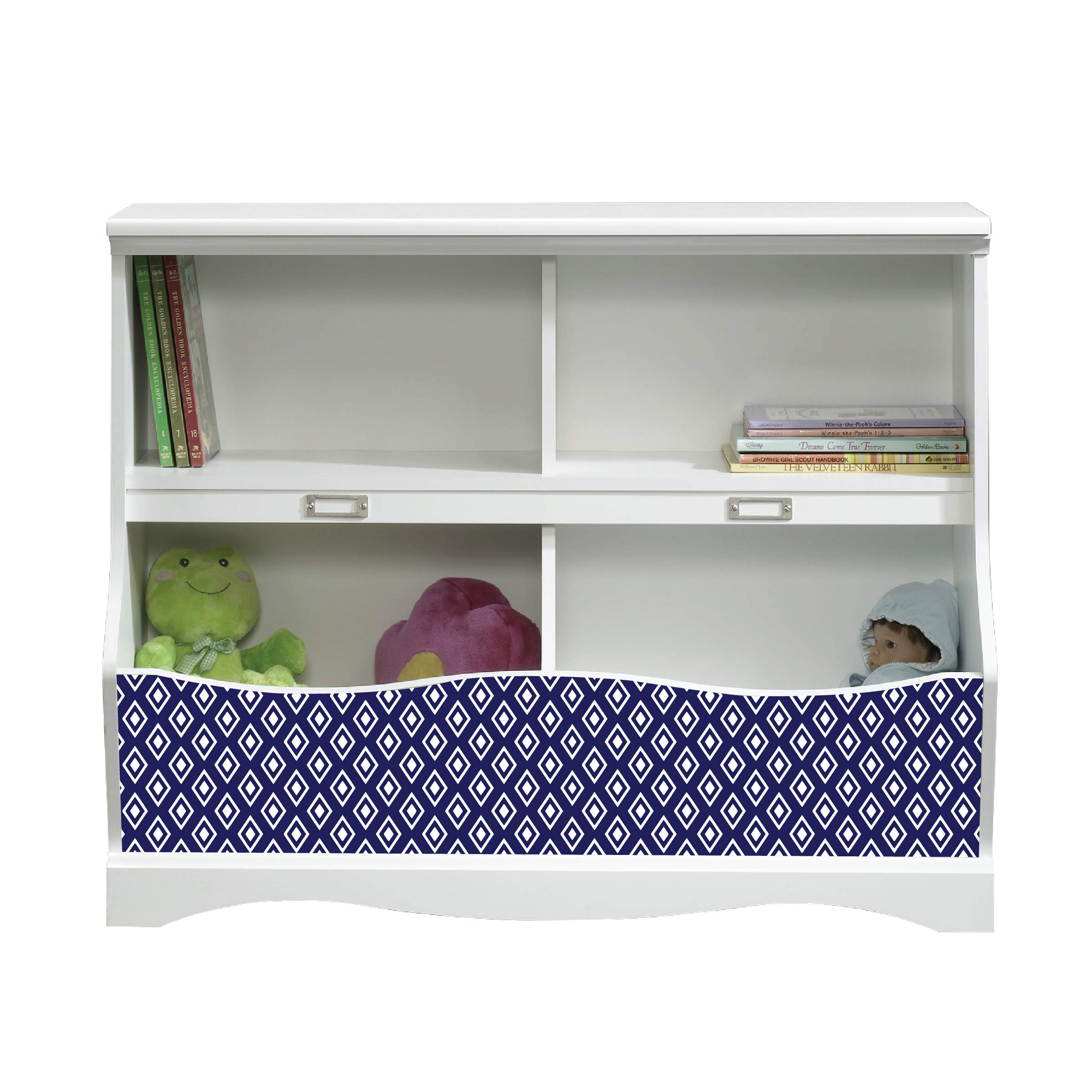 LifeSong Milestones Kids Bookcase with Cubbyhole Storage - White Finish Diamond (Navy) Toy Organizer for Nursery, Playroom & Bedroom | Perfect for Storing Books, Toys & Decor in Children's Rooms