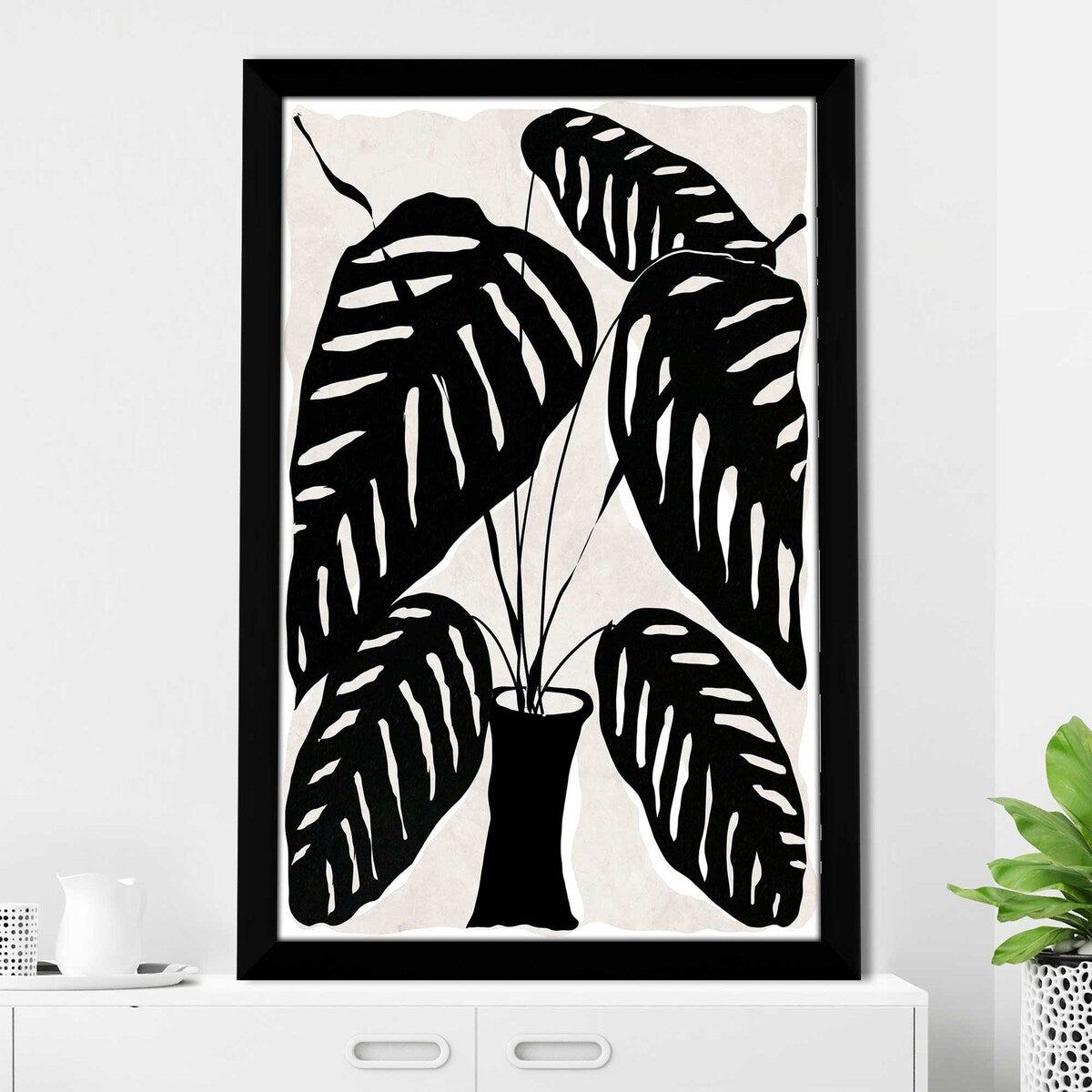 Daniela Santiago Black and White Potted Plant Print on Acrylic - Modern Home & Office Wall Art Decor for Living Room, Bedroom, Kitchen
