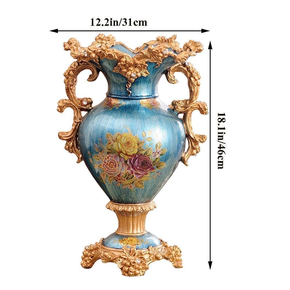 Hand-Painted European-Style Retro Resin Tall Flower Vase - 31cm×46cm Blue Decorative Centerpiece for Living Room, Dining Table, Bedroom, Office & Hotel Decor - Perfect for Weddings, Home Styling and Gift Giving
