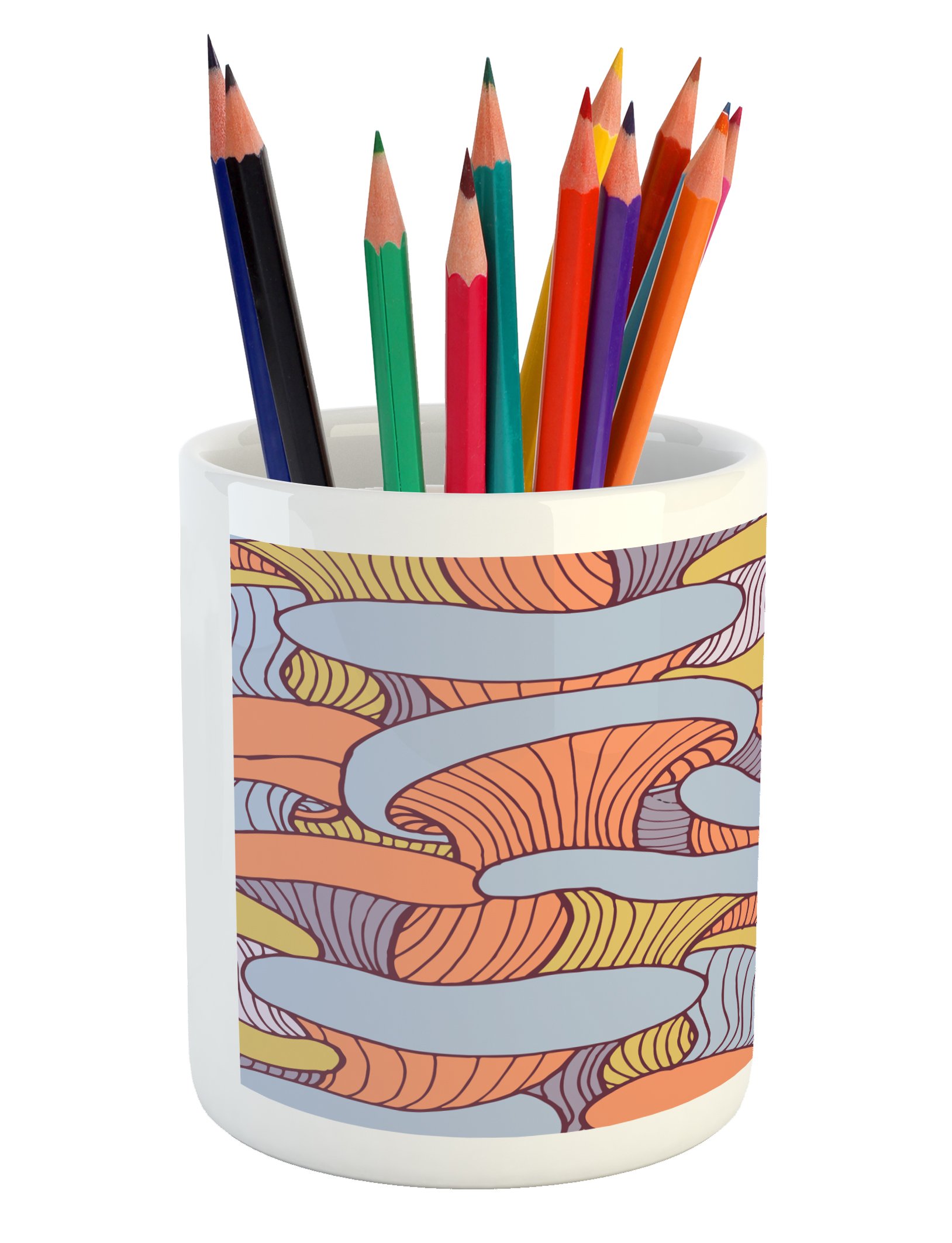Ambesonne Colorful Pencil Holder - Abstract Mushroom Doodle Design Ceramic Desk Organizer for Office & School Supplies | Perfect for Home Office, Study Room & Workspace Organization